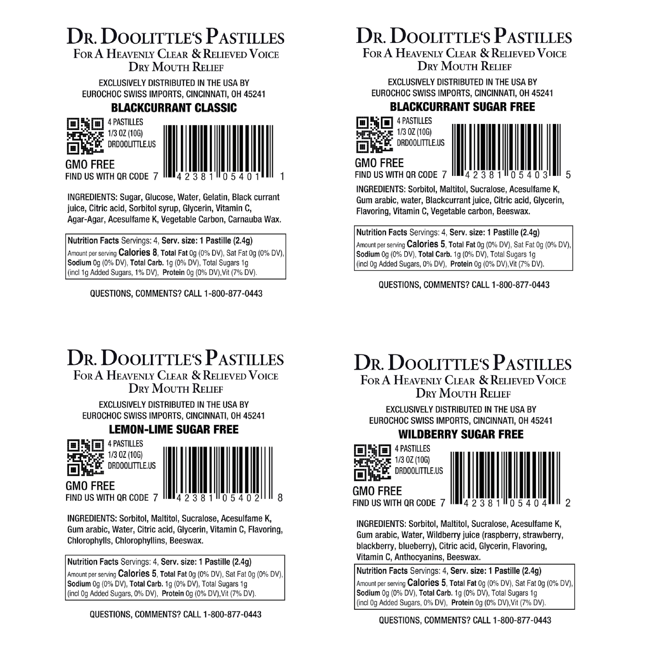 Dr. Doolittles Soft Fruit Pastilles Sugar Free and Classic Variety Pack for Voice and Throat, .33 Ounce Travel Size Bag, Approx