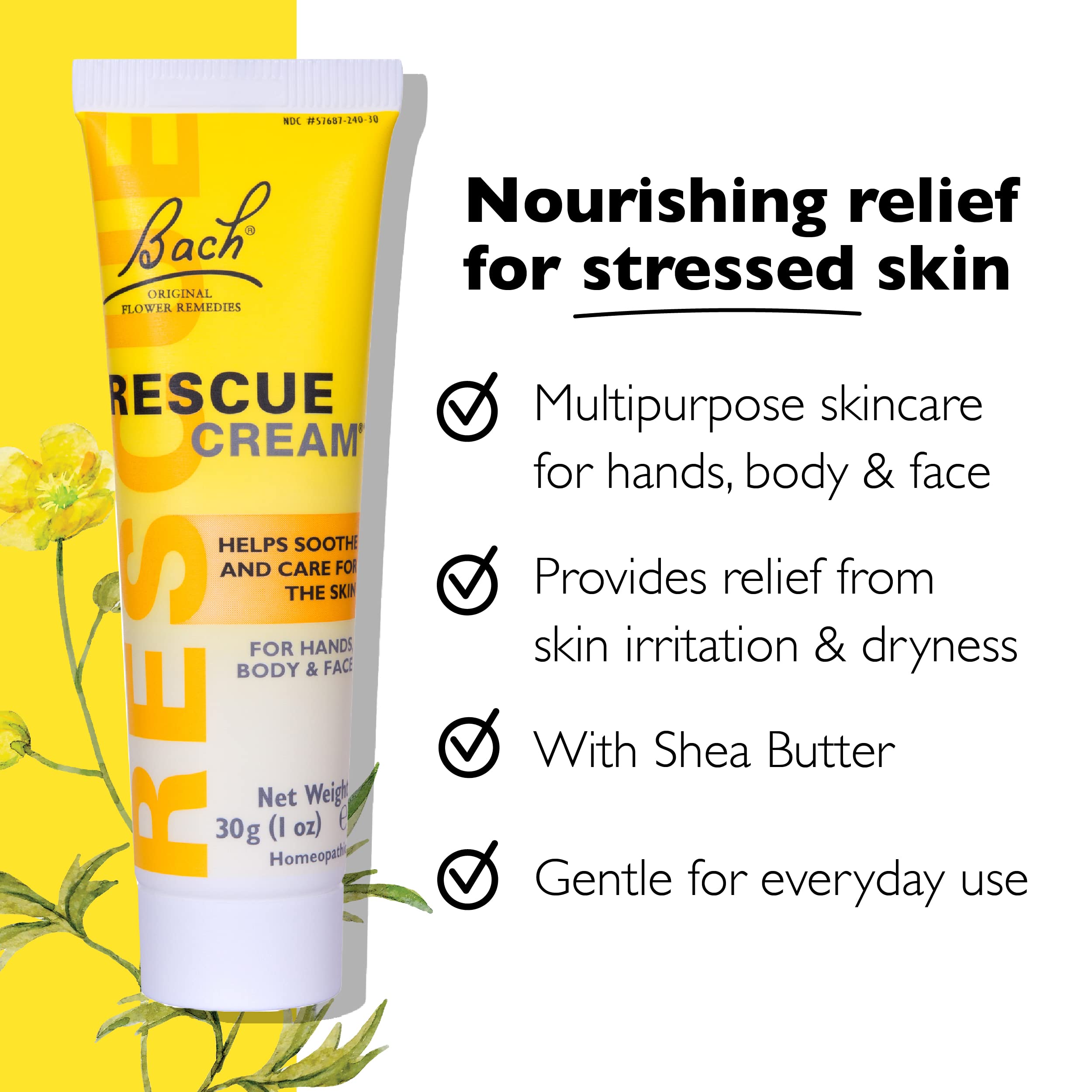 Bach RESCUE Cream, Hydrating Skincare for Hands, Body and Face, Shea Butter, Homeopathic Stress Relief Flower Essences, Fragranc