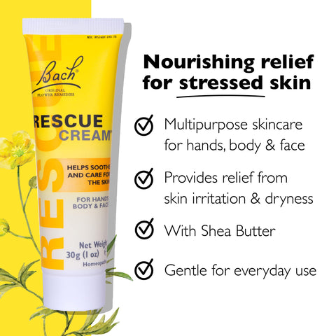 Bach RESCUE Cream, Hydrating Skincare for Hands, Body and Face, Shea Butter, Homeopathic Stress Relief Flower Essences, Fragranc