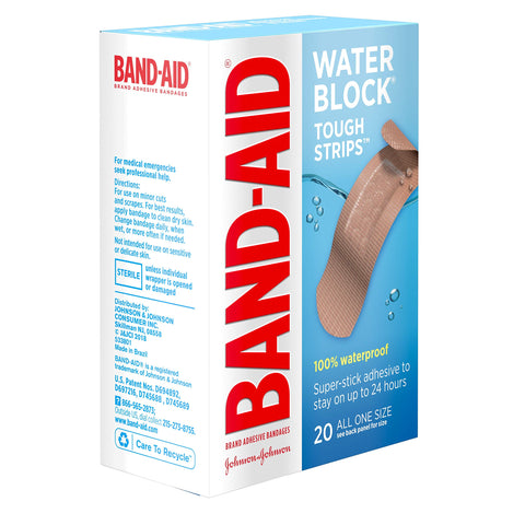 BAND-AID Brand WATER BLOCK TOUGH STRIPS Bandages All One Size, 20 Count