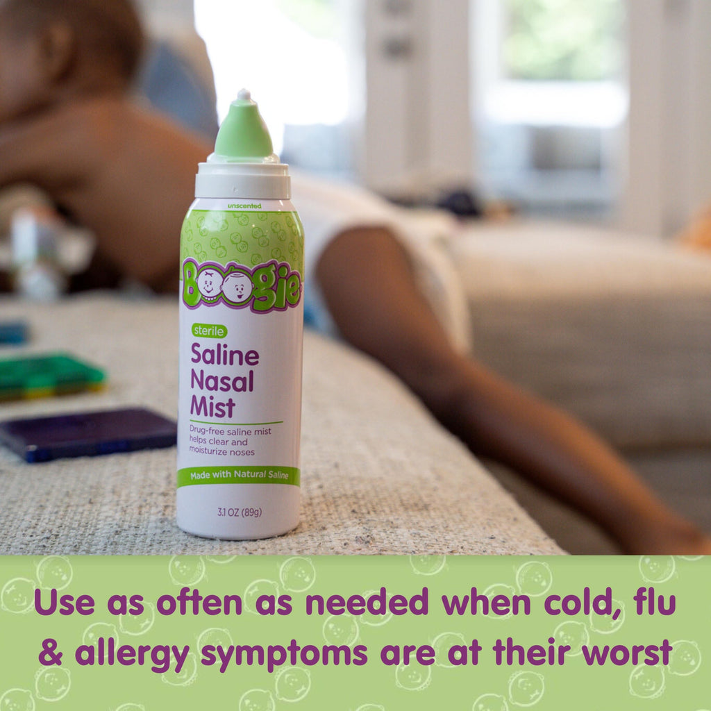 Boogie Baby Saline Nasal Spray Mist, Allergy Relief, Nasal Decongestant, Made with Saline, Unscented, 3.1 Ounce