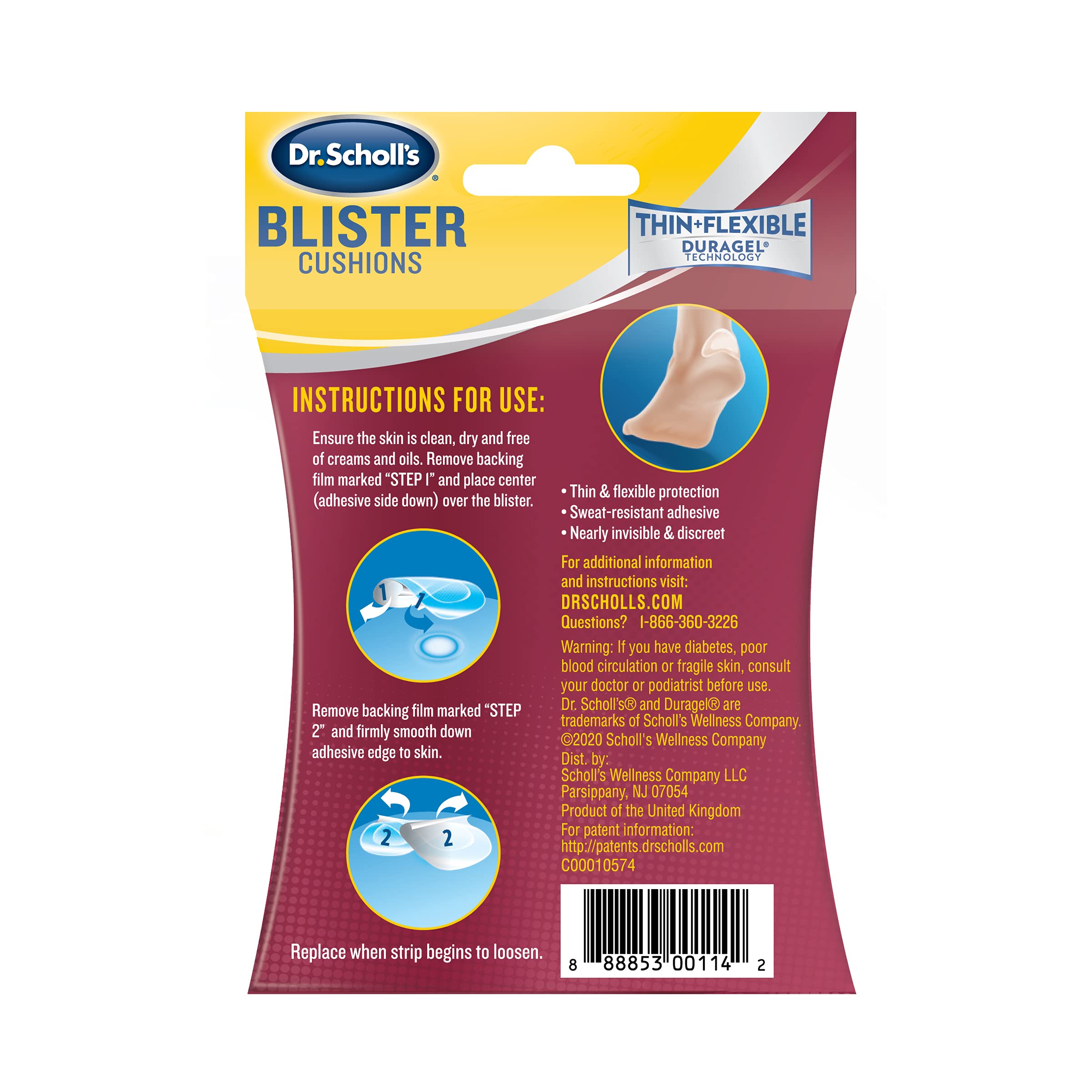 Dr. Scholl's Blister Cushion with Duragel Technology, 6ct // Heal and Prevent Blisters with Cushioning That is Sweat-Resistant,