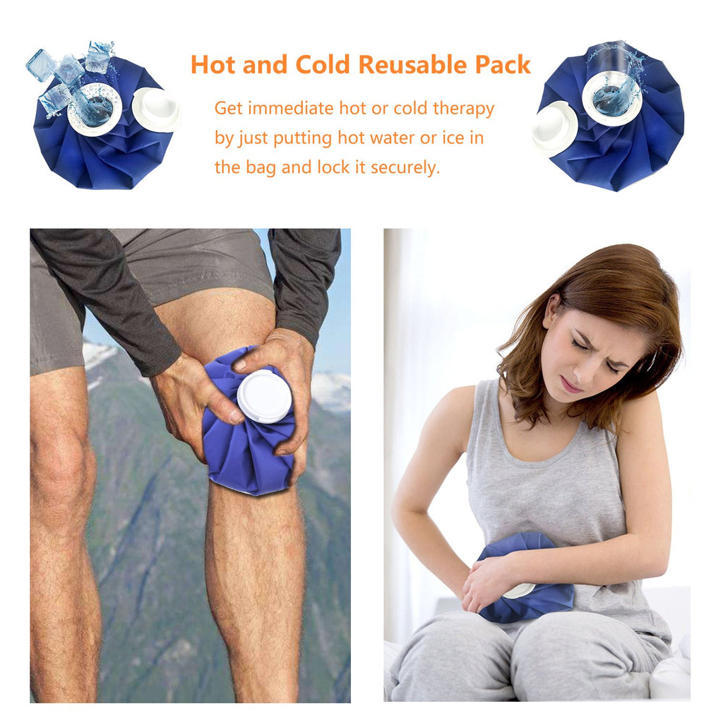 Ice Bag Packs of 3 - Reusable Hot & Cold Packs in 3 Sizes (6/9/11 inches)