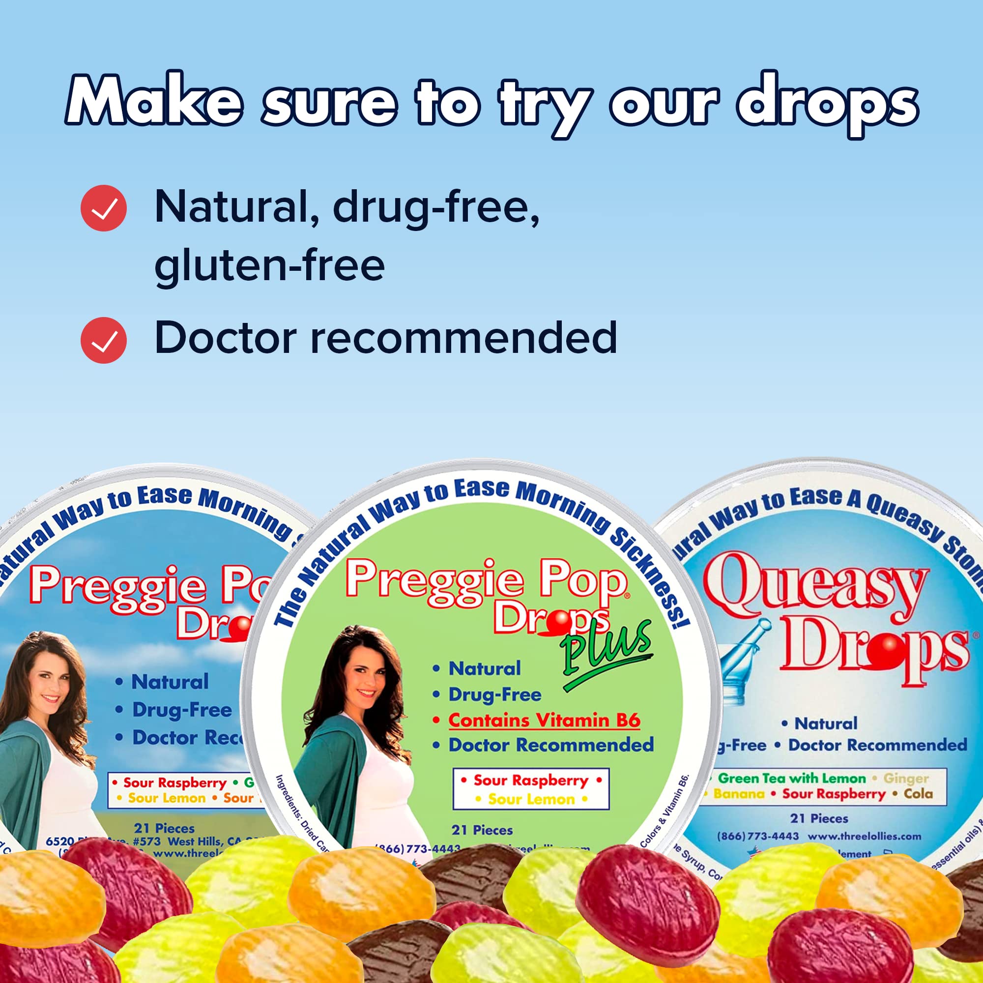 Three Lollies Preggie Anti-Nausea Wristbands - Morning Sickness Relief - Clinically Tested - Pregnancy Nausea Relief - Acupressu