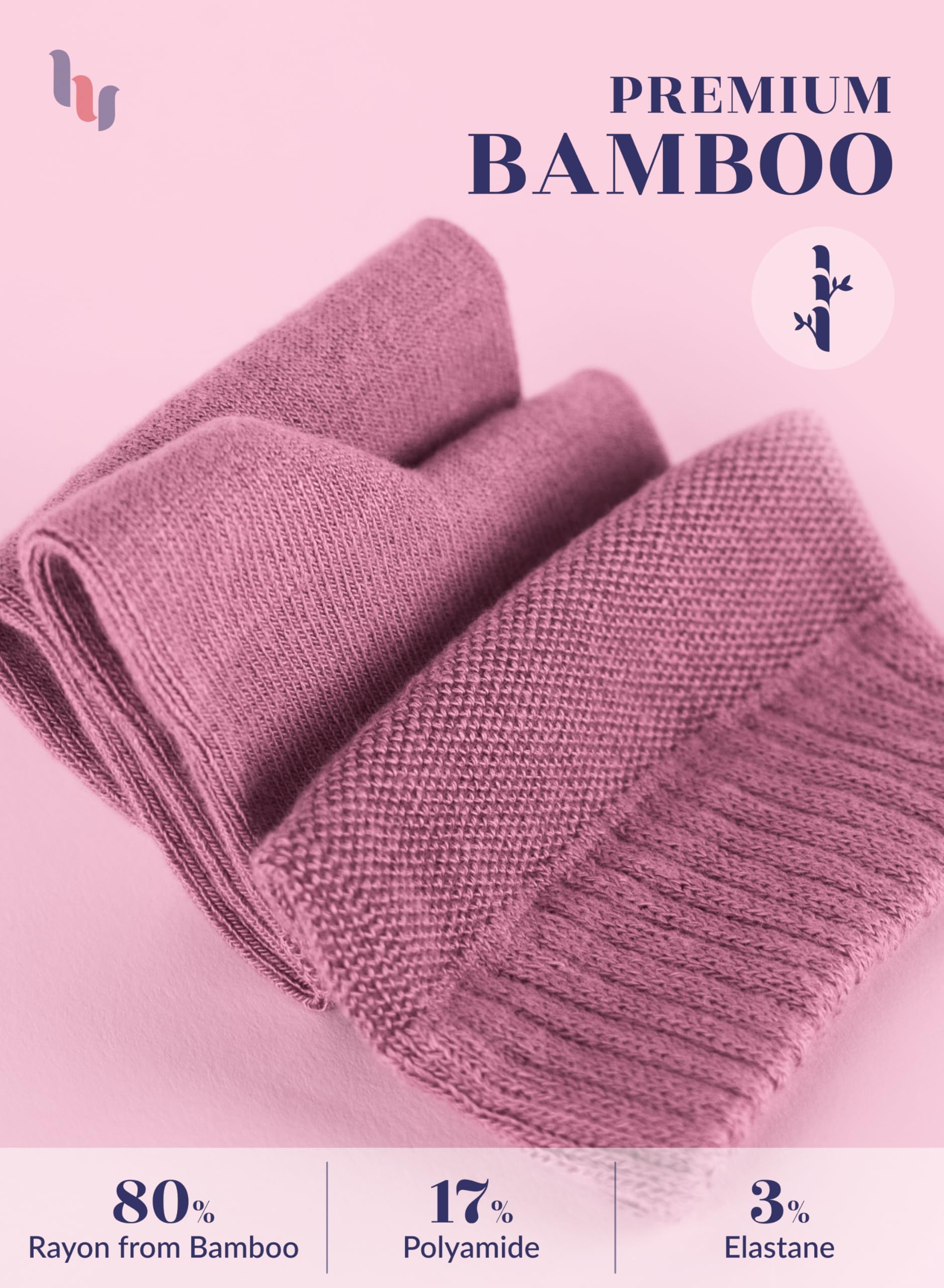 Hugh Ugoli Women Diabetic Ankle Socks, Super Soft & Thin Bamboo Socks, Wide & Loose, Non-Binding Top & Seamless Toe, 4 Pairs, Ro