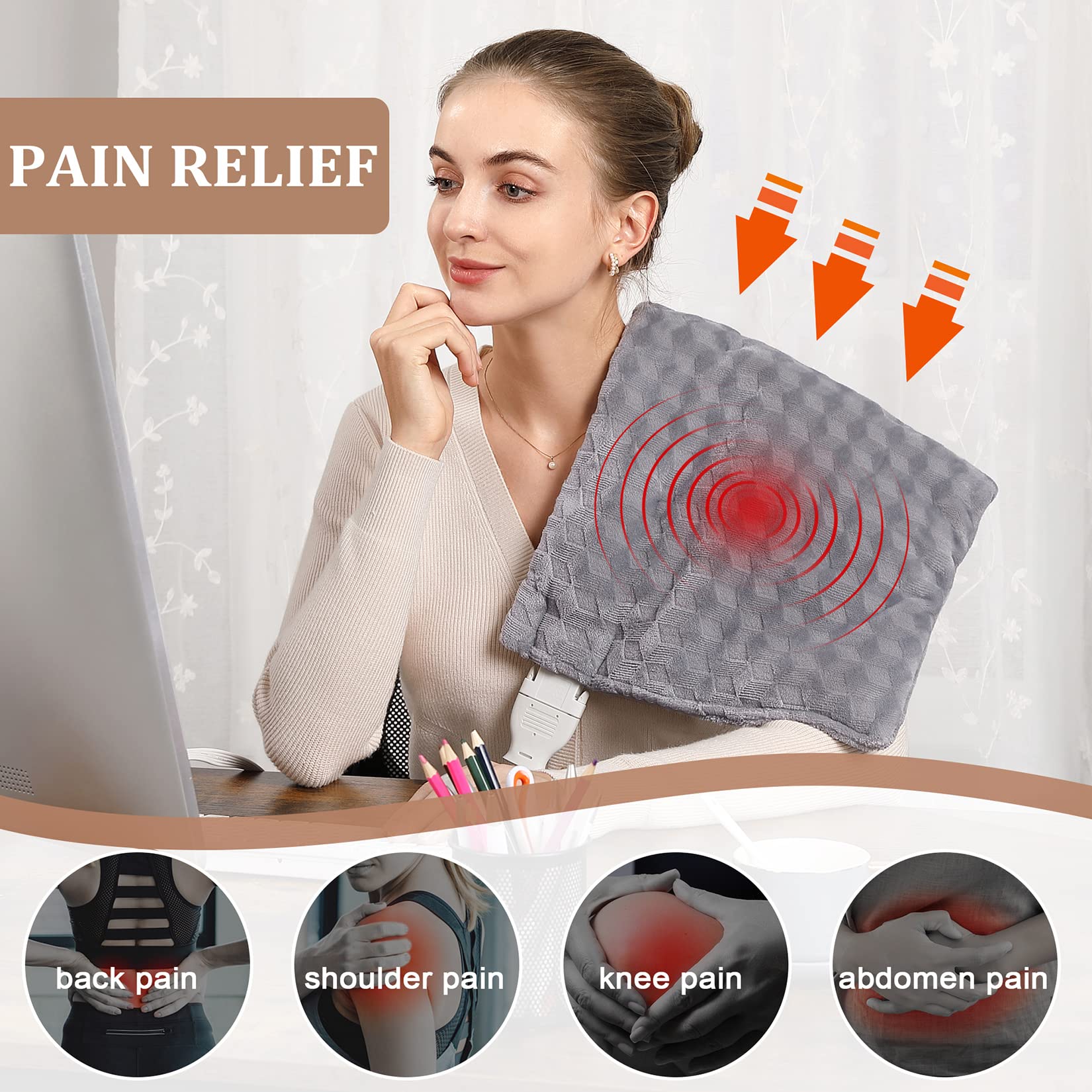 ROYGROW Weighted Heating Pad with 2 Massager, Electric Massaging 5lbs Heating Pad for Back Neck Shoulder with Massaging Vibratio