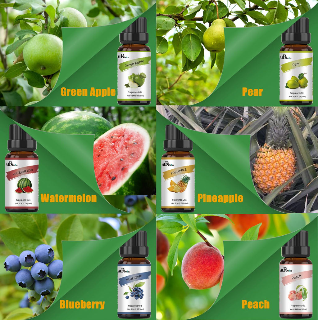 Refreshing Fruit Fragrance Oil Set - Essential Blends for Diffusers, Candle & Soap Making - Includes Peach, Pear, Pineapple, Gre