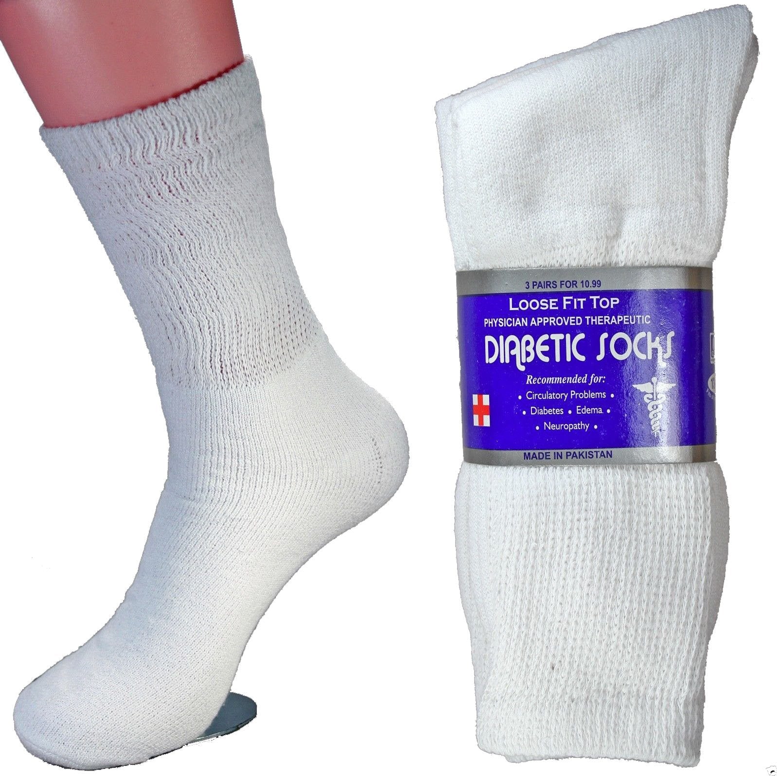 LM 12 Pairs Diabetic Crew Socks Unisex 9-11, 10-13, 13-15 Black Grey White (9-11, White)