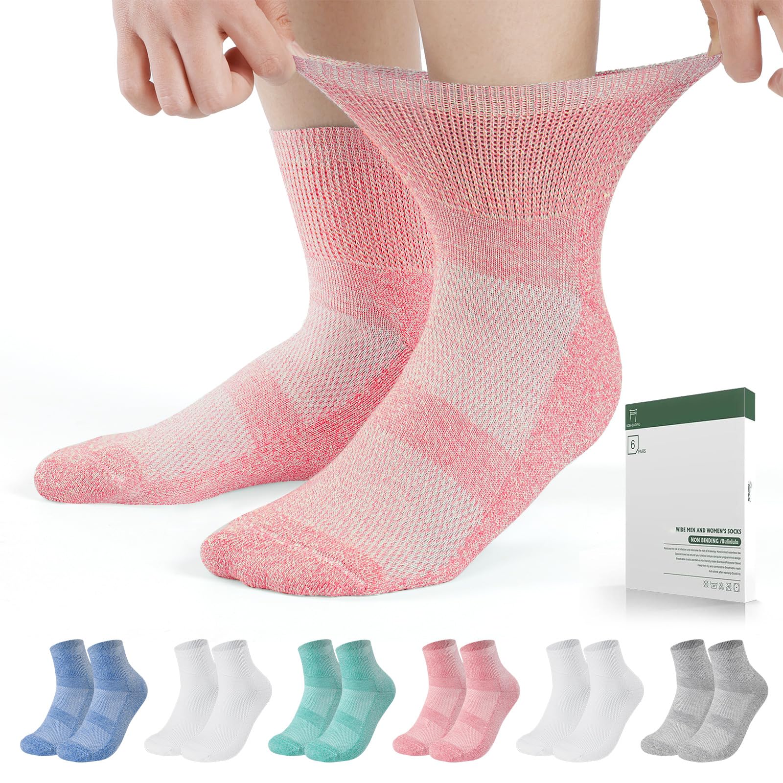 Bulinlulu Diabetic Socks for Men Women,6 Pairs Non Binding Ankle Diabetic Socks for Women Men Size 6-9 9-12(Light Bright-Medium)