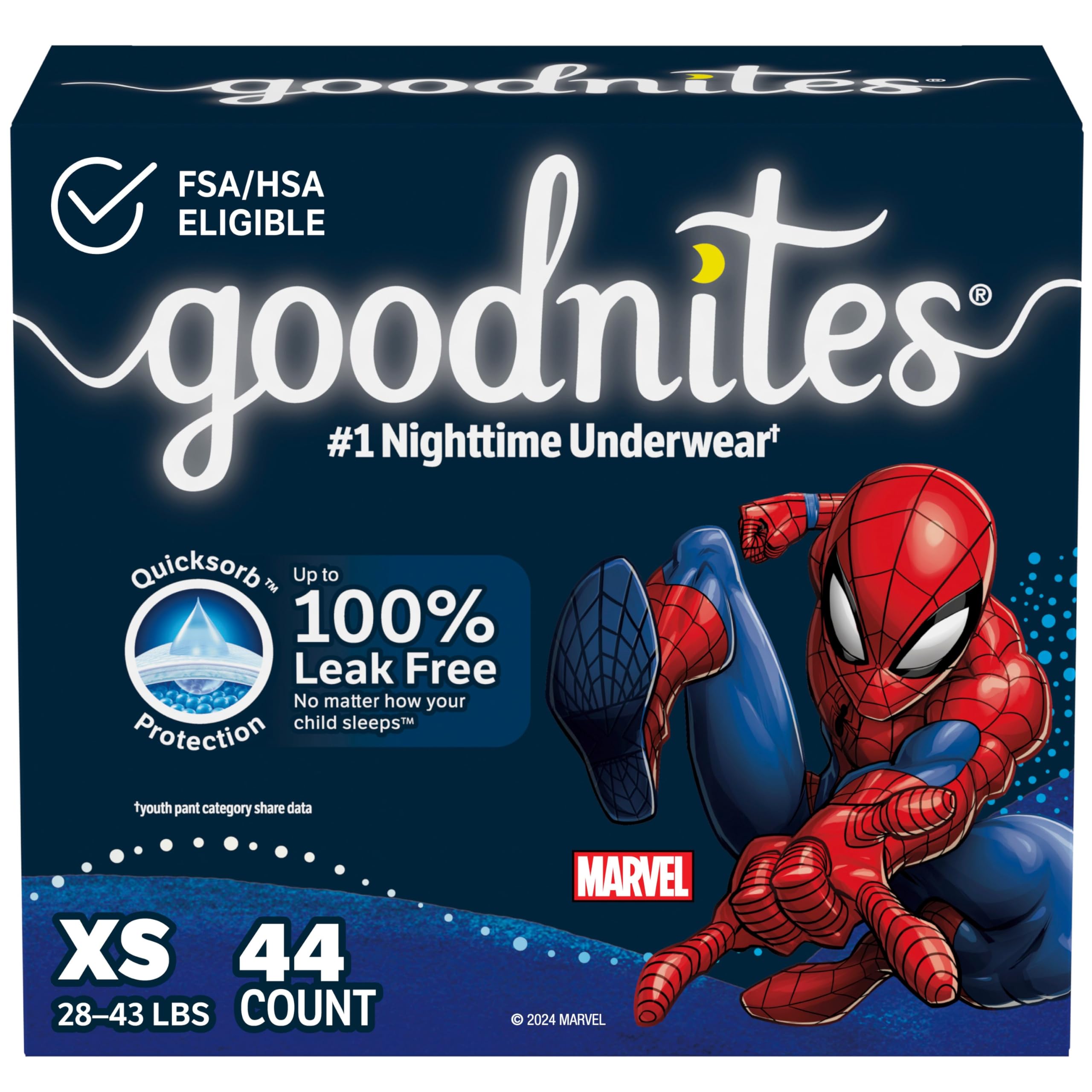 Goodnites Boys Nighttime Bedwetting Underwear, Size Extra Small (28-43 lbs), 44 Ct (2 Packs of 22), Packaging May Vary