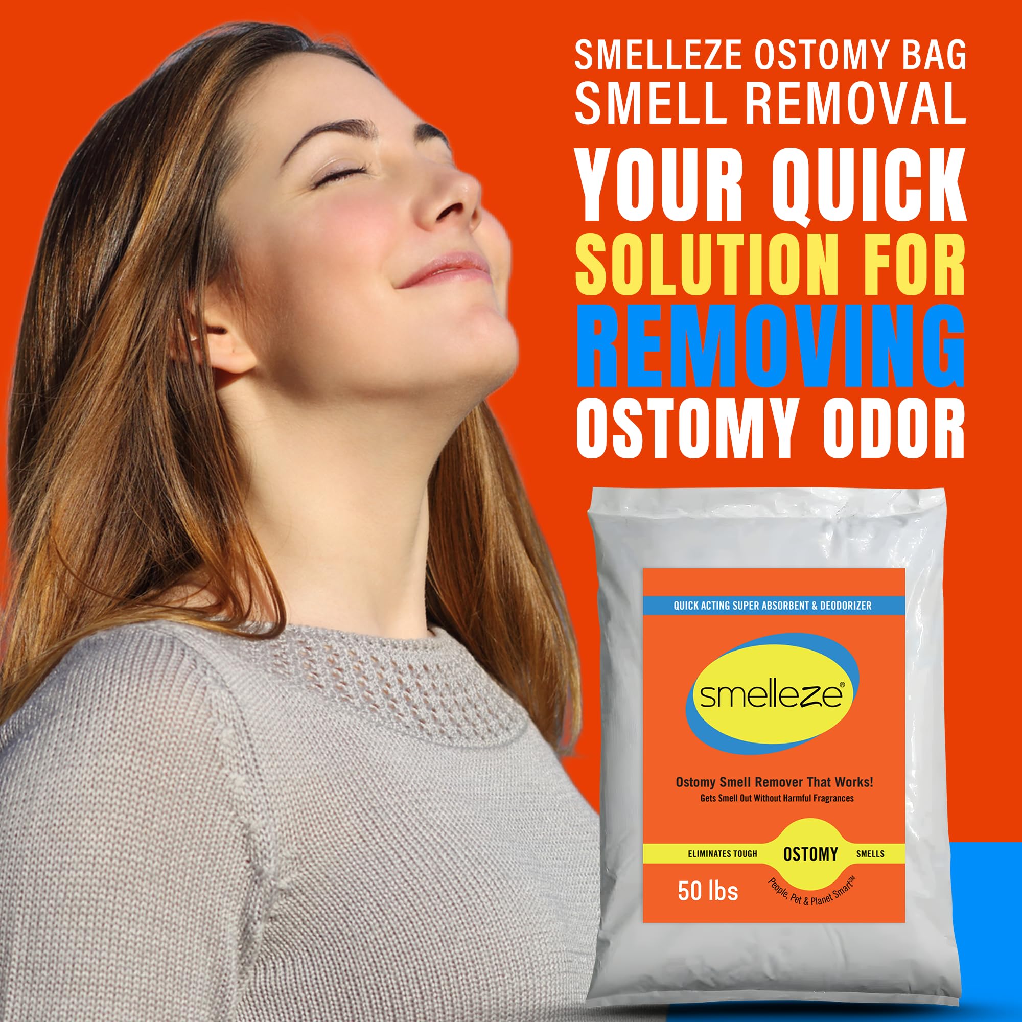 SMELLEZE Ostomy Bag Odor Eliminator: 50 lb. Granules Stop Embarrassing Ostomy, Colostomy, Stoma & Ileostomy Odor