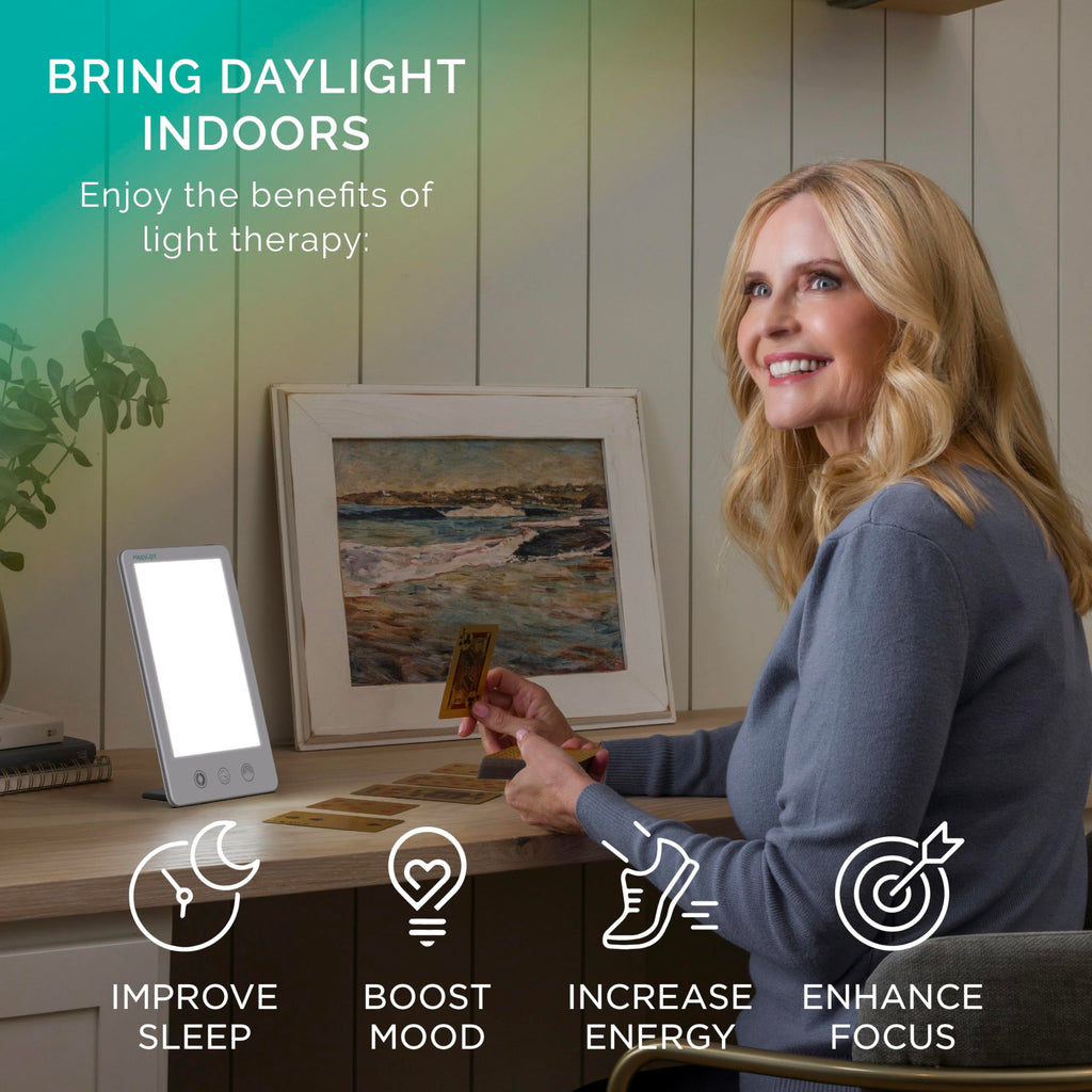 Verilux HappyLight Touch Plus - Light Therapy Lamp with 10,000 Lux, UV-Free, LED Bright White Light with Adjustable Brightness,