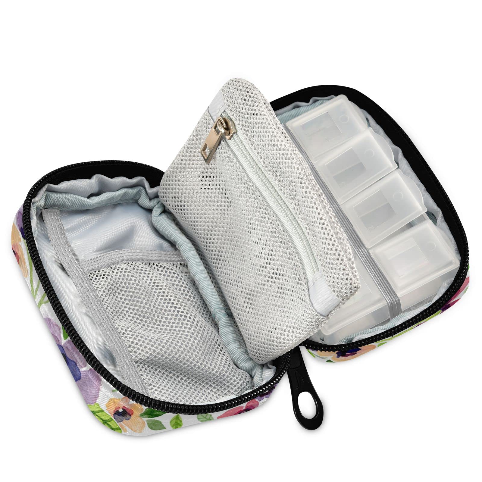 Custom Pill Box 7 Day Pill Case Bag Watercolor Spring Flowers Personalized Name Travel Pill Organizer Bag with Zipper Portable W