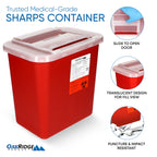 Oakridge Products Large Sharps Container for Home Use and Professional 2 Gallon (3-Pack) with Sliding Top, Biohazard Needle and