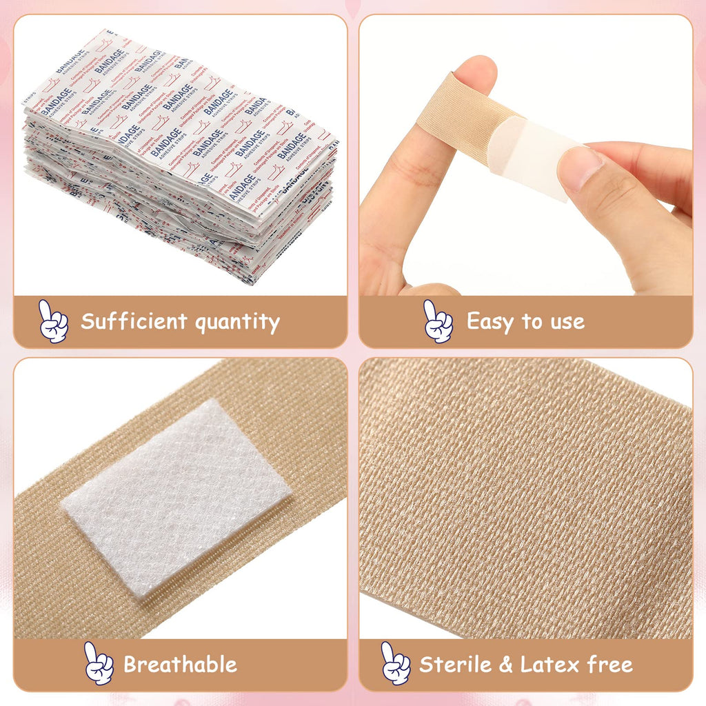Sosation 200 Count Skin Tone Bandages Flexible Fabric Adhesive Bandages Wound Care First Aid Favor for Cuts Scrapes Scratches Pr