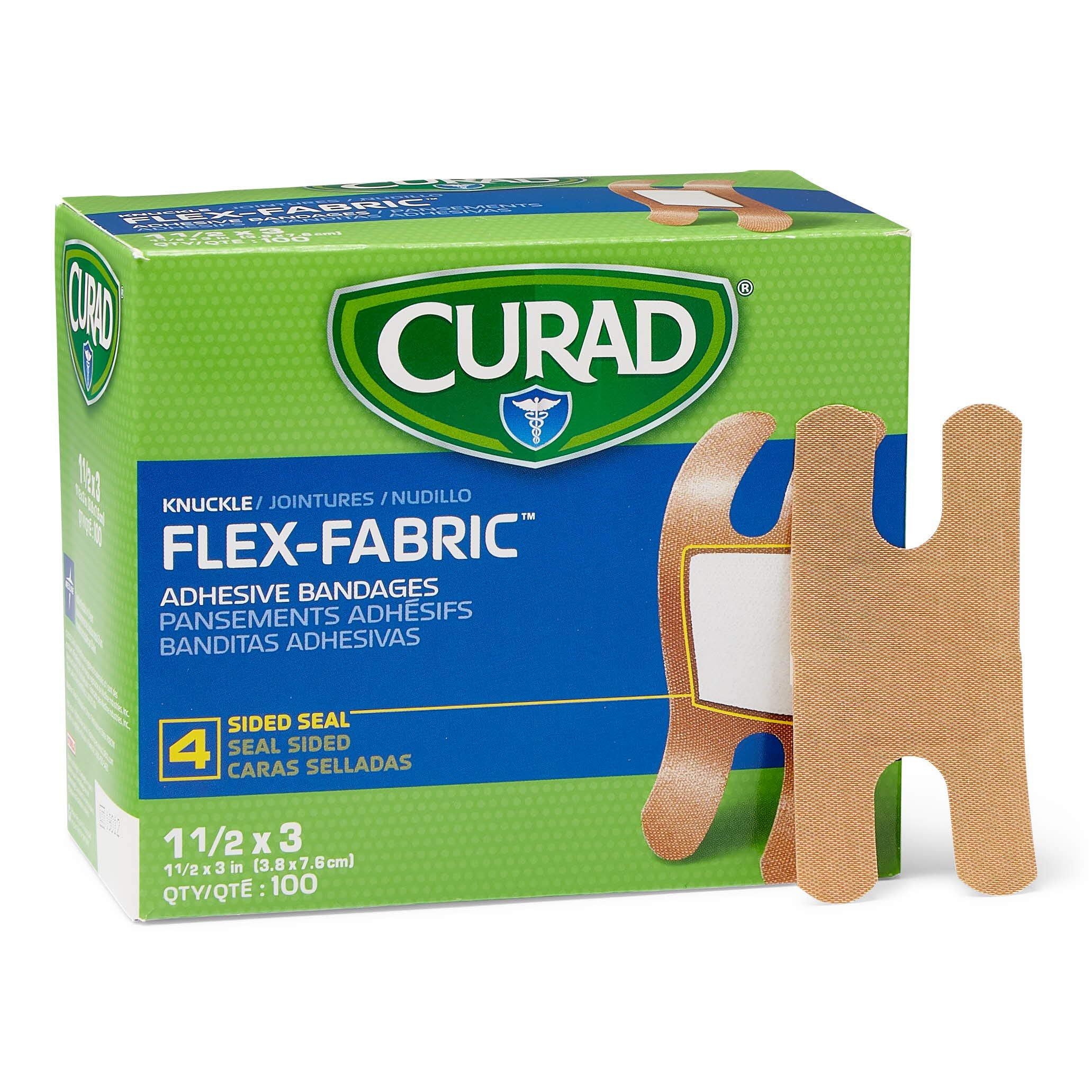 CURAD Flex-Fabric Adhesive Bandages, Knuckle, 100 CT, Pack of 2