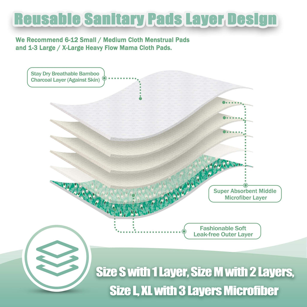 wegreeco Reusable Menstrual Pads - Reusable Sanitary Pads | Gentle Reusable Panty Liners | Soft Cloth Menstrual Pads - 6 Pack wi