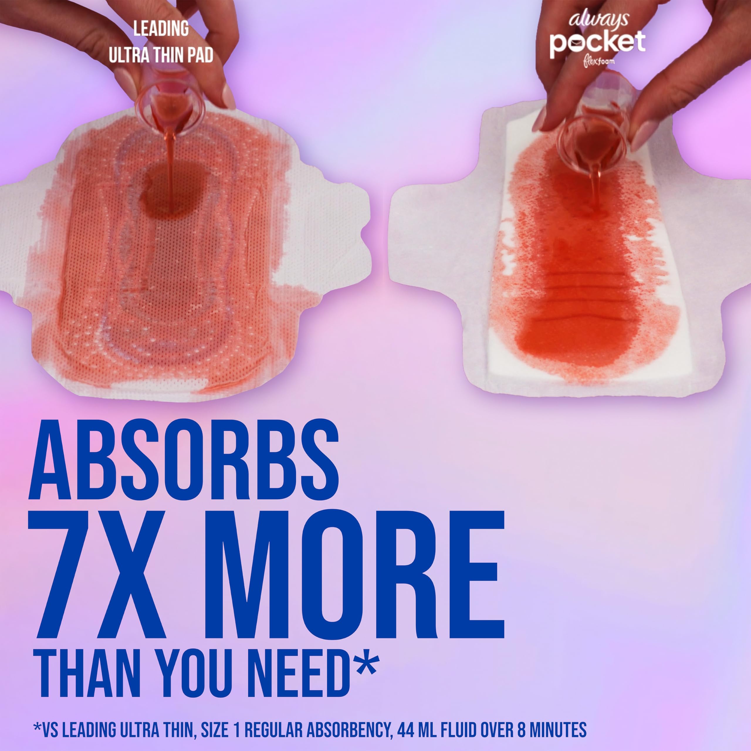 Always Pocket Feminine Pads for Women with FlexFoam, Size 1, Regular, with Wings, Unscented, 22 Count