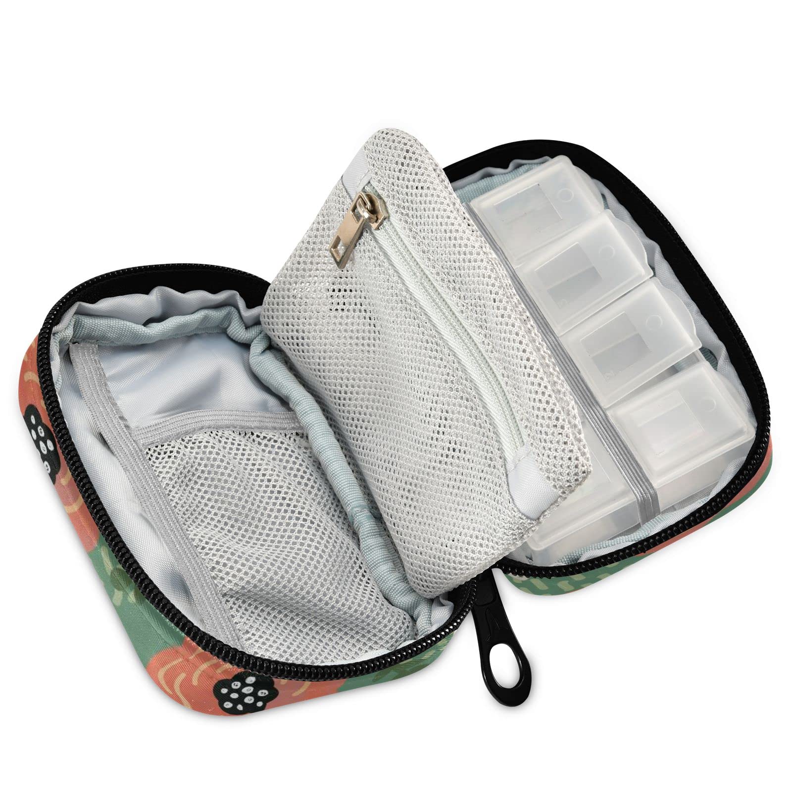 Custom Pill Box 7 Day Pill Case Bag Vintage Poppies Floral Personalized Name Travel Pill Organizer Bag with Zipper Portable Week