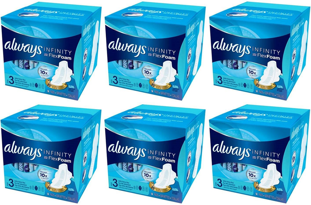 Always Size 3 Extra Heavy Flow Absorbency with Wings Infinity Pads, 14 Count (Pack of 6)