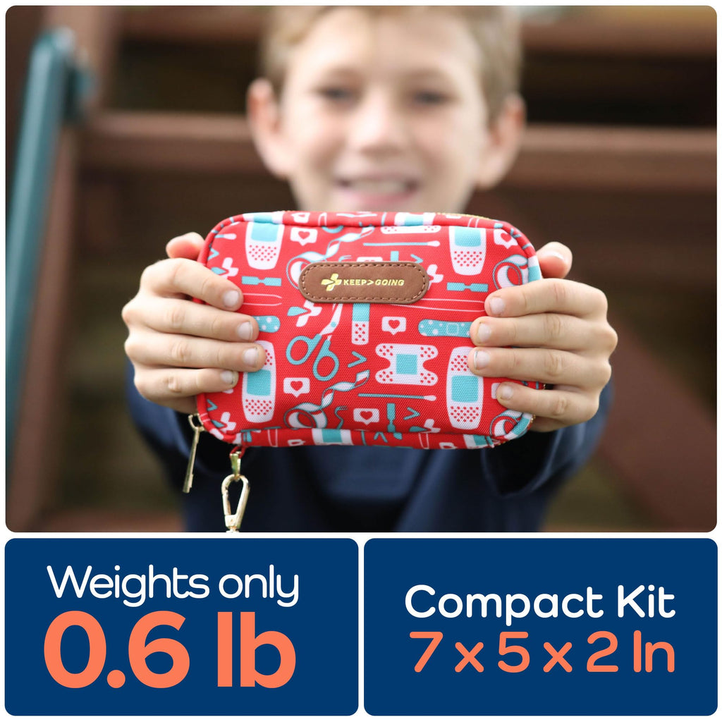 KeepGoing Travel First Aid Kit for Kids - 130 Pc. for Car, Home, Purse, Diaper Bag & Backpack with Latex-Free Bandages - Mini Fi
