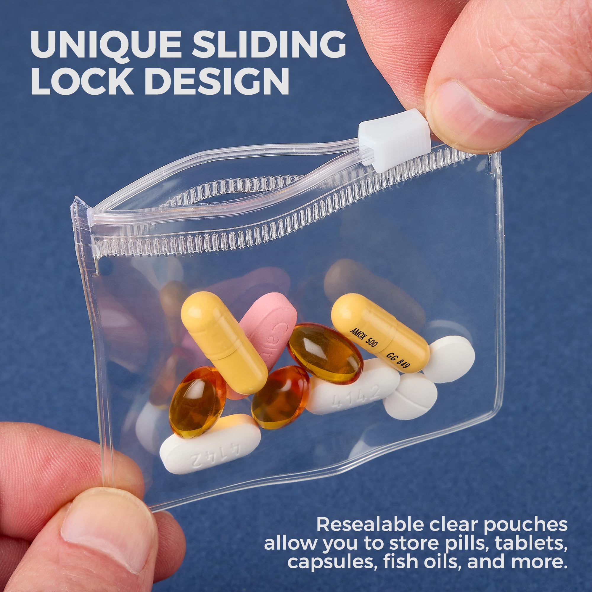 Zippered Pill Pouch Bags - 24 Pcs, Slide Lock Clear Plastic Mini Bags, BPA-Free for Pills Vitamins, Supplements, Medications, Je
