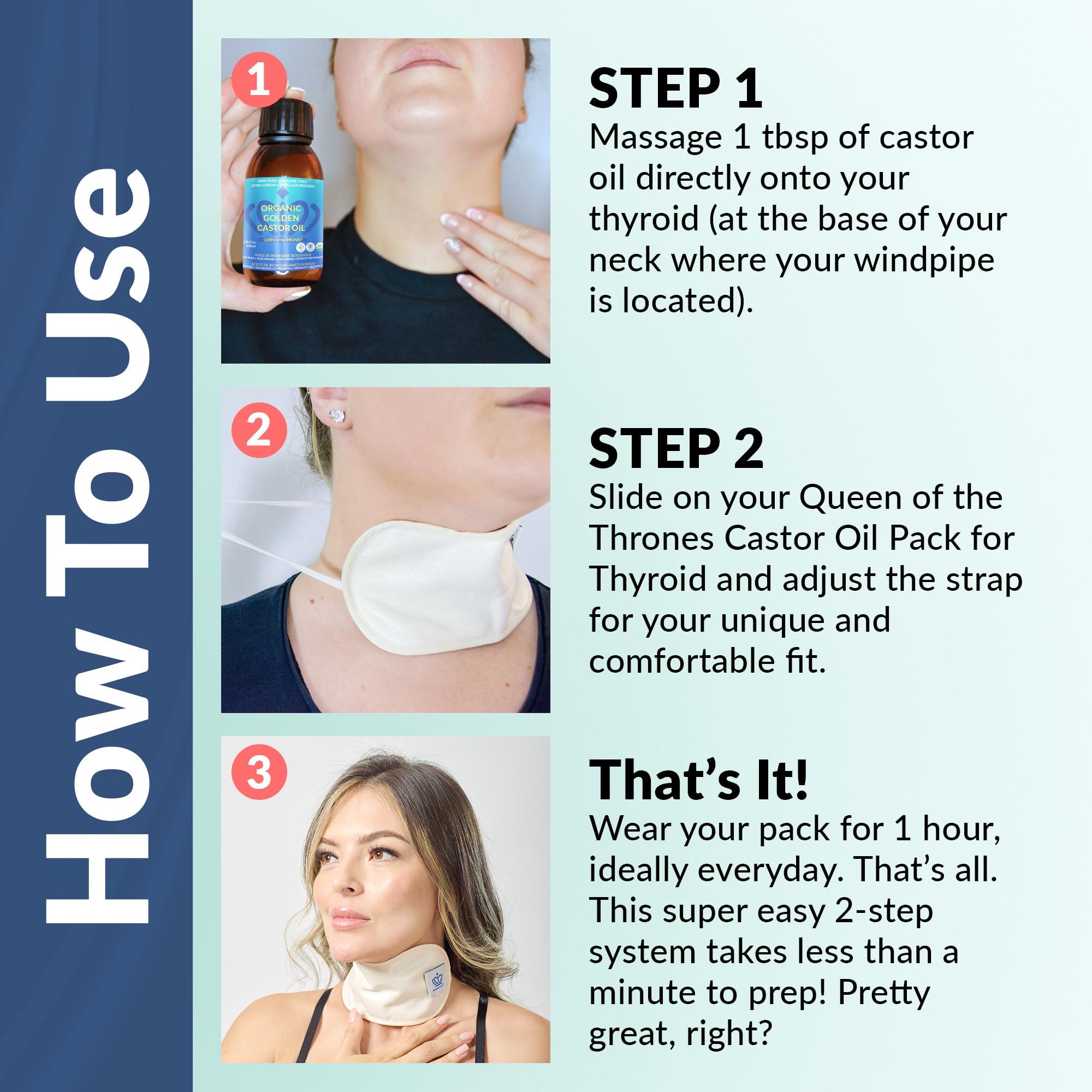 QUEEN OF THE THRONES Castor Oil Pack for Neck Less Mess, Reusable, Organic Cotton Flannel, Naturopathic Doctor Designed (Castor