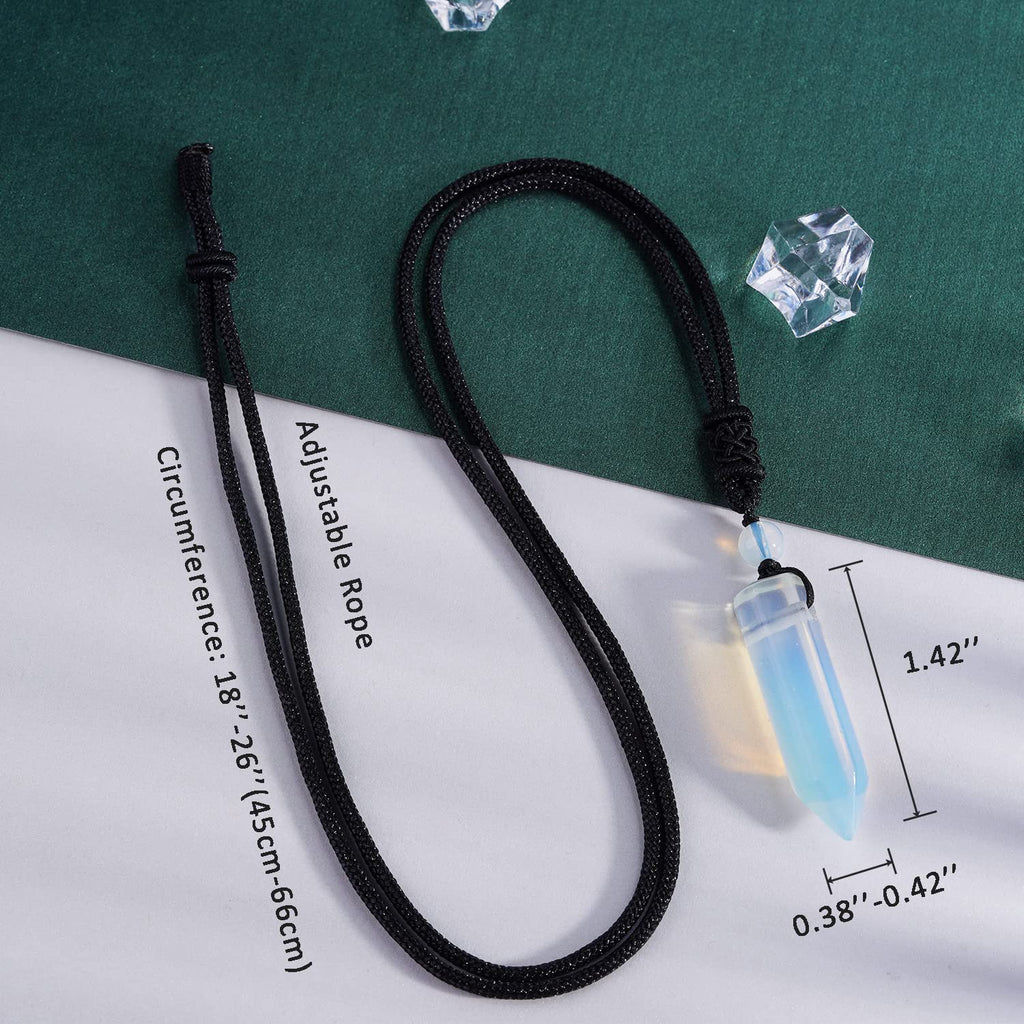 TIKCAUZ Hexagonal Crystal Stone Necklace White Opalite Point Pendant with Adjustable Rope Natural Gemstone Necklace Handmade Jew