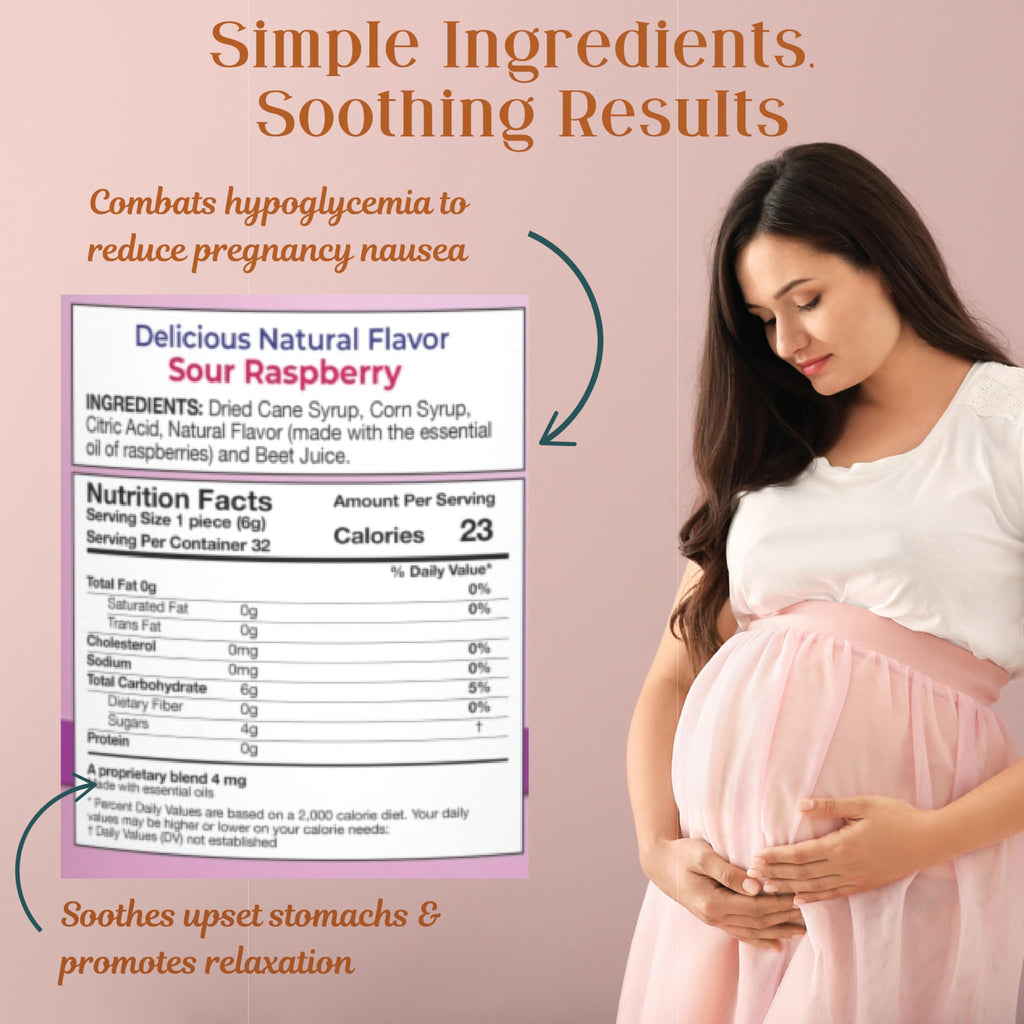 Preggie Pop Drops Pregnancy Nausea Relief Morning Sickness Candy with Essential Oils for Pregnant Women - Natural Raspberry, 32