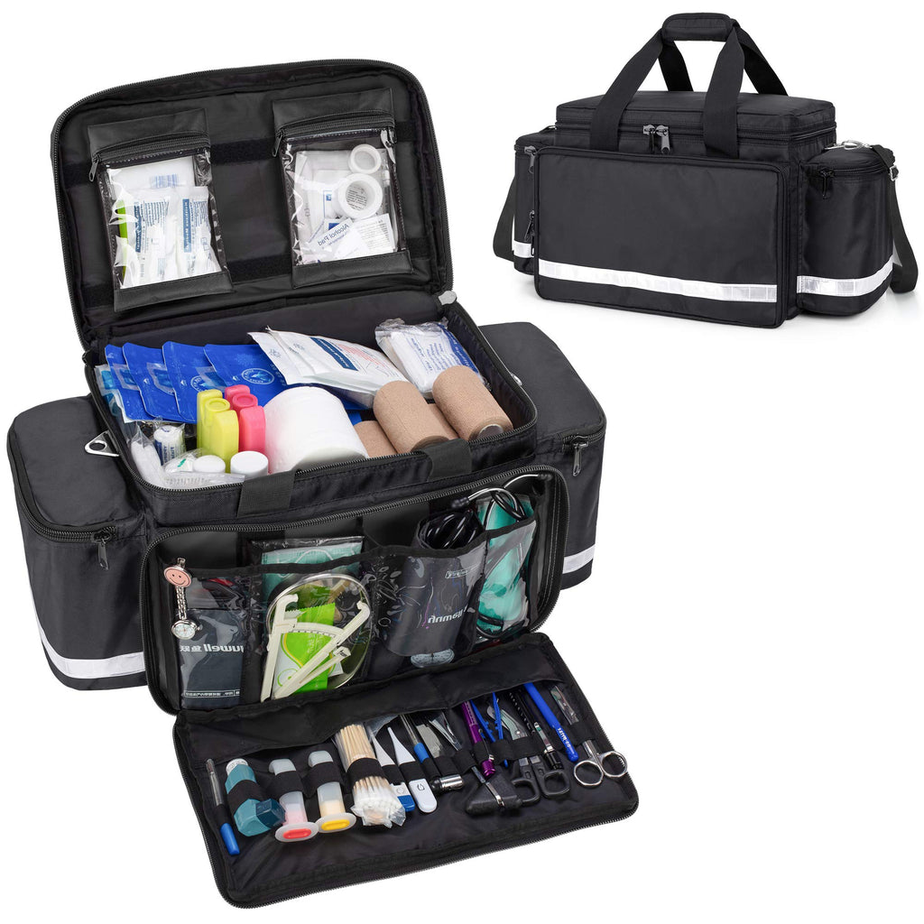 Trunab First Aid Bag Empty Medical Duffel Bag First Responder Trauma Bag Storage Bag with Inner Dividers and No-scratch Bottom, 