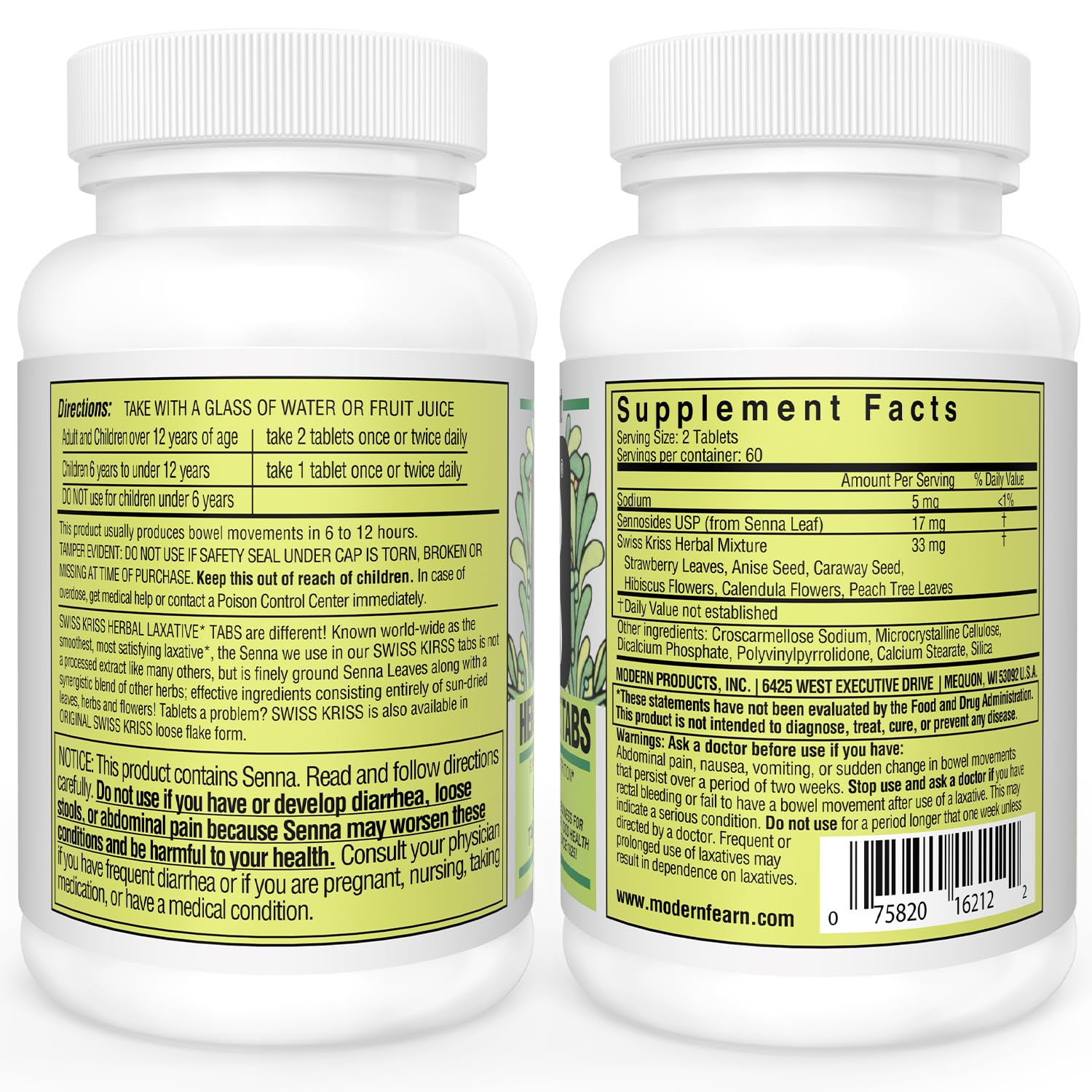 Swiss Kriss Herbal Laxative Tablets, Gentle & Natural Laxatives for Constipation Relief for Adults & Children Over Age 6, Works