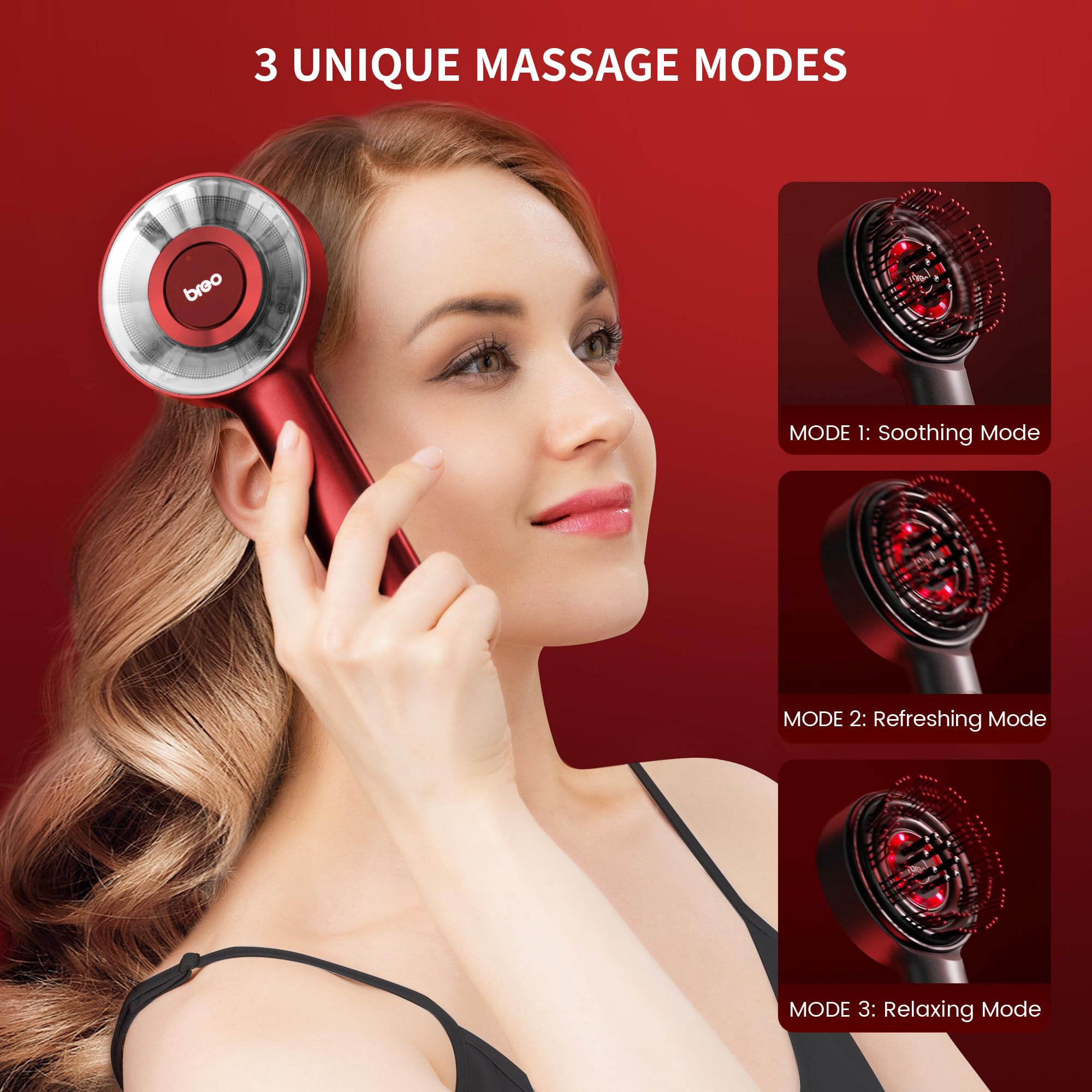 Breo Scalp3 Scalp Massaging Brush, Shiatsu Hair Scalp Massager with Waterproof, Cordless Electric Head Massager for Scalp & Hair