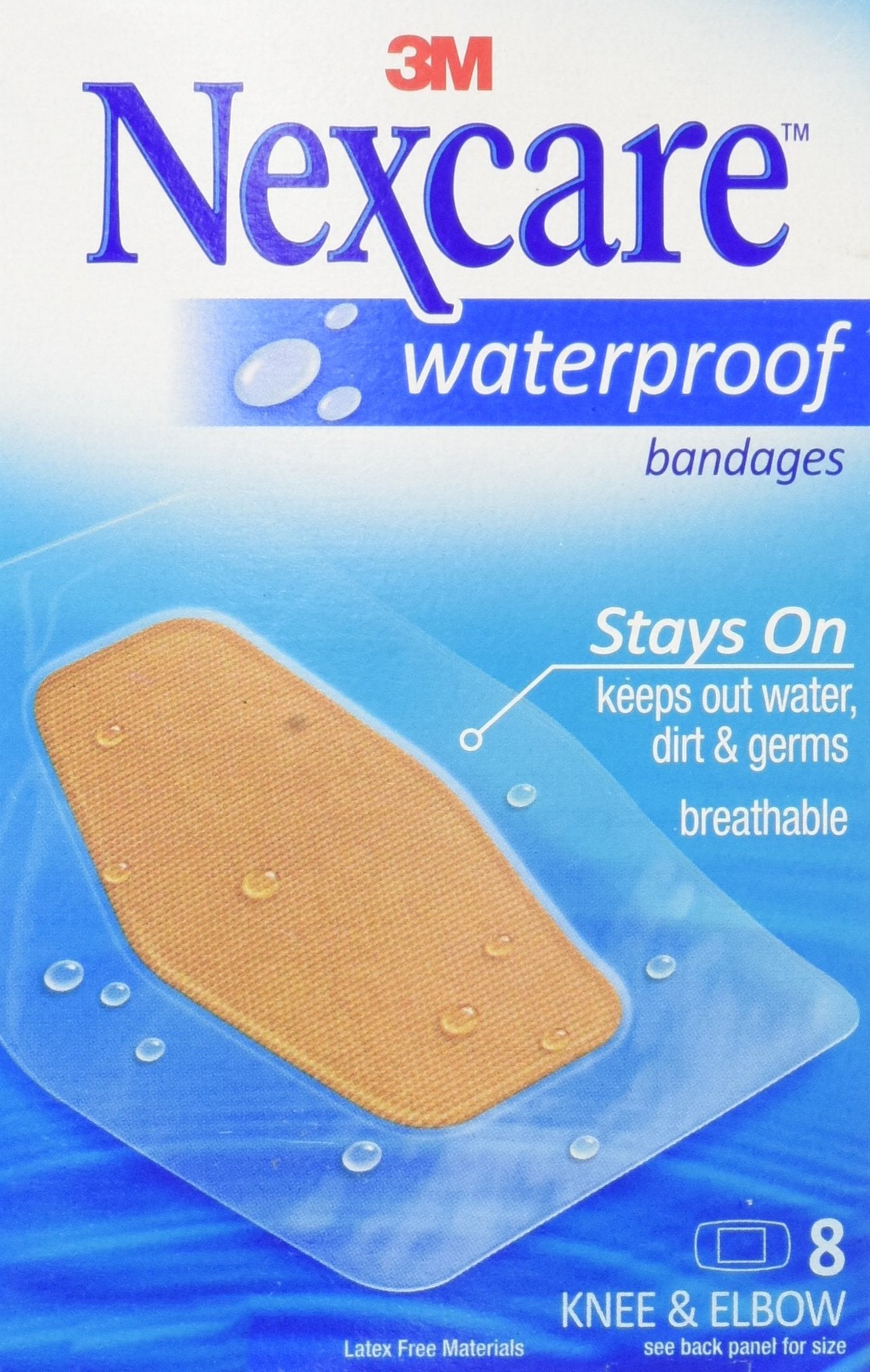 3m Nexcre Knee/Elbow Wtpr, Nexcare Knee And Elbow Waterproof Bandage 2 3/8 X 3/1/2, 8 Count