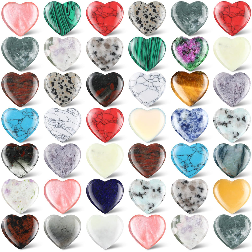 Nuenen 40 Pcs 1 Inch Heart Stone Bulk Valentines Gifts Heart Shaped Rock Worry Stone Tiny Trinkets Healing Crystal Gemstone Love