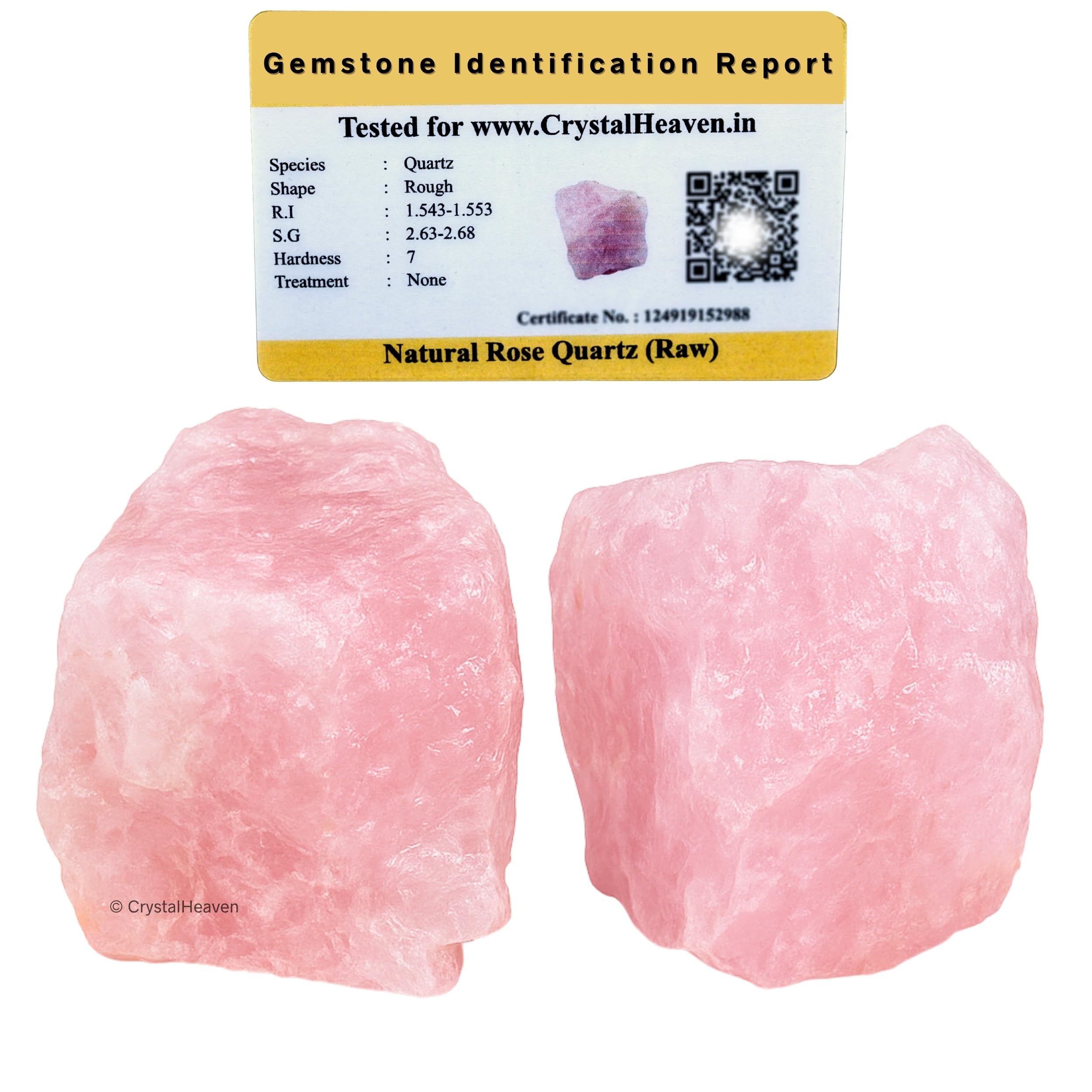 Crystal Heaven Certified Rose Quartz Crystal Healing Rough Stone, Natural Raw Crystals For Manifestation, Meditation And Reiki H