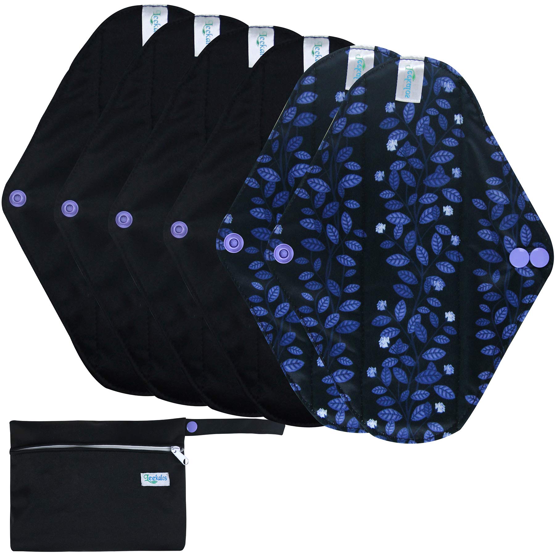 Leekalos Reusable Bamboo Cloth Pads | Light Incontinence Pads - Pack of 6, 1 Small Wet Bag