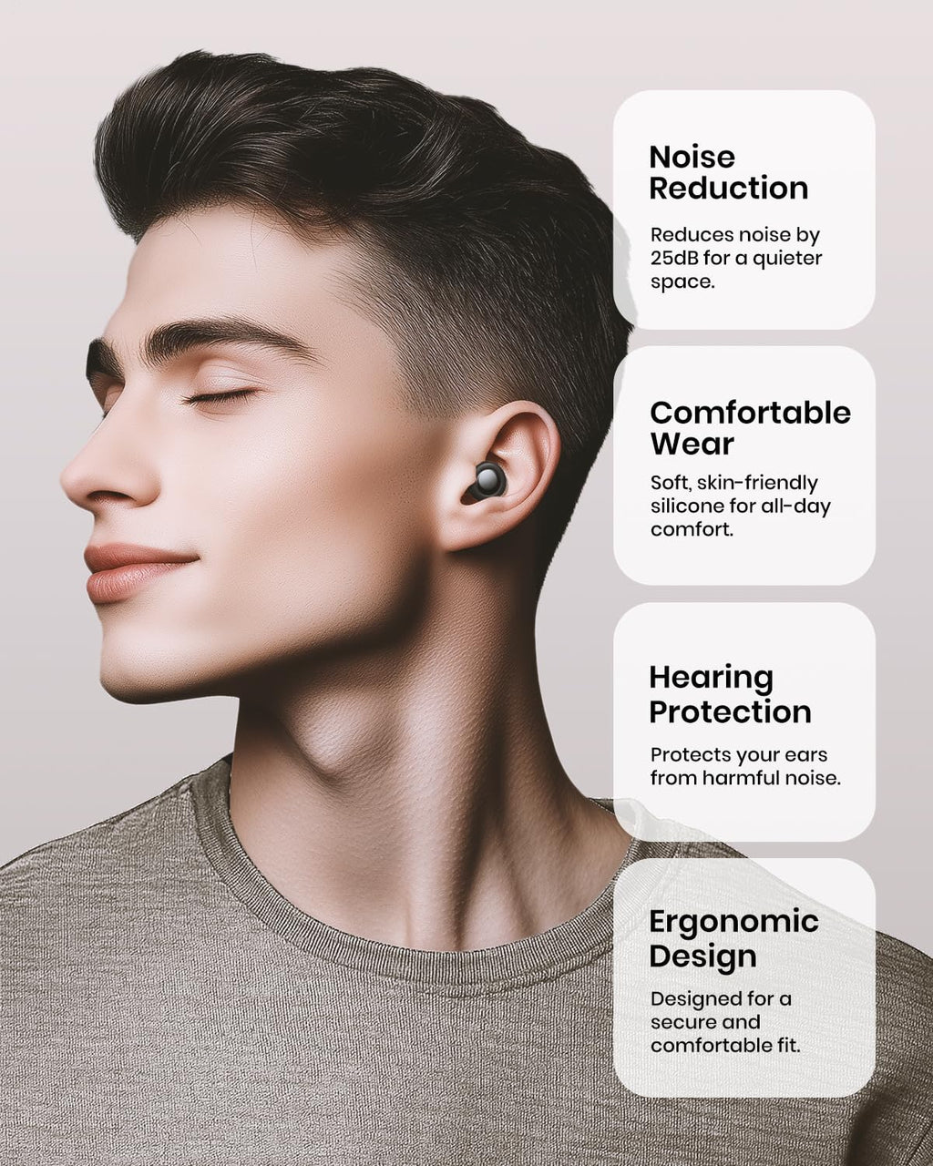 Ear Plugs for Sleeping Noise Cancelling, Hearing Protection Reusable Earplugs with 25dB Noise Reduction, 4 Sizes and Silicone Co