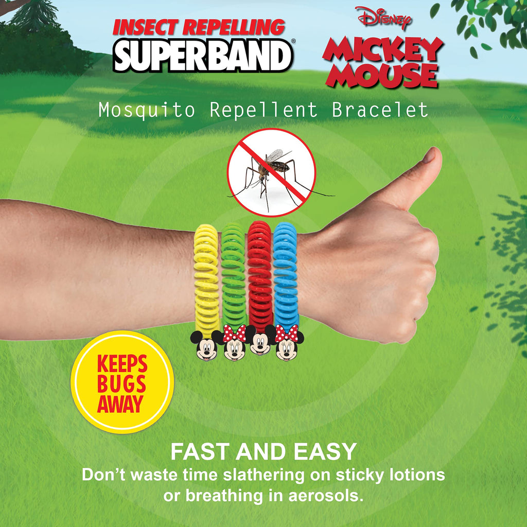 Superband Classic Disney (Pack of 25) - for Kids & Adults - All Insect & Mosquito Repelling Wristband with Mickey and Minnie Mou