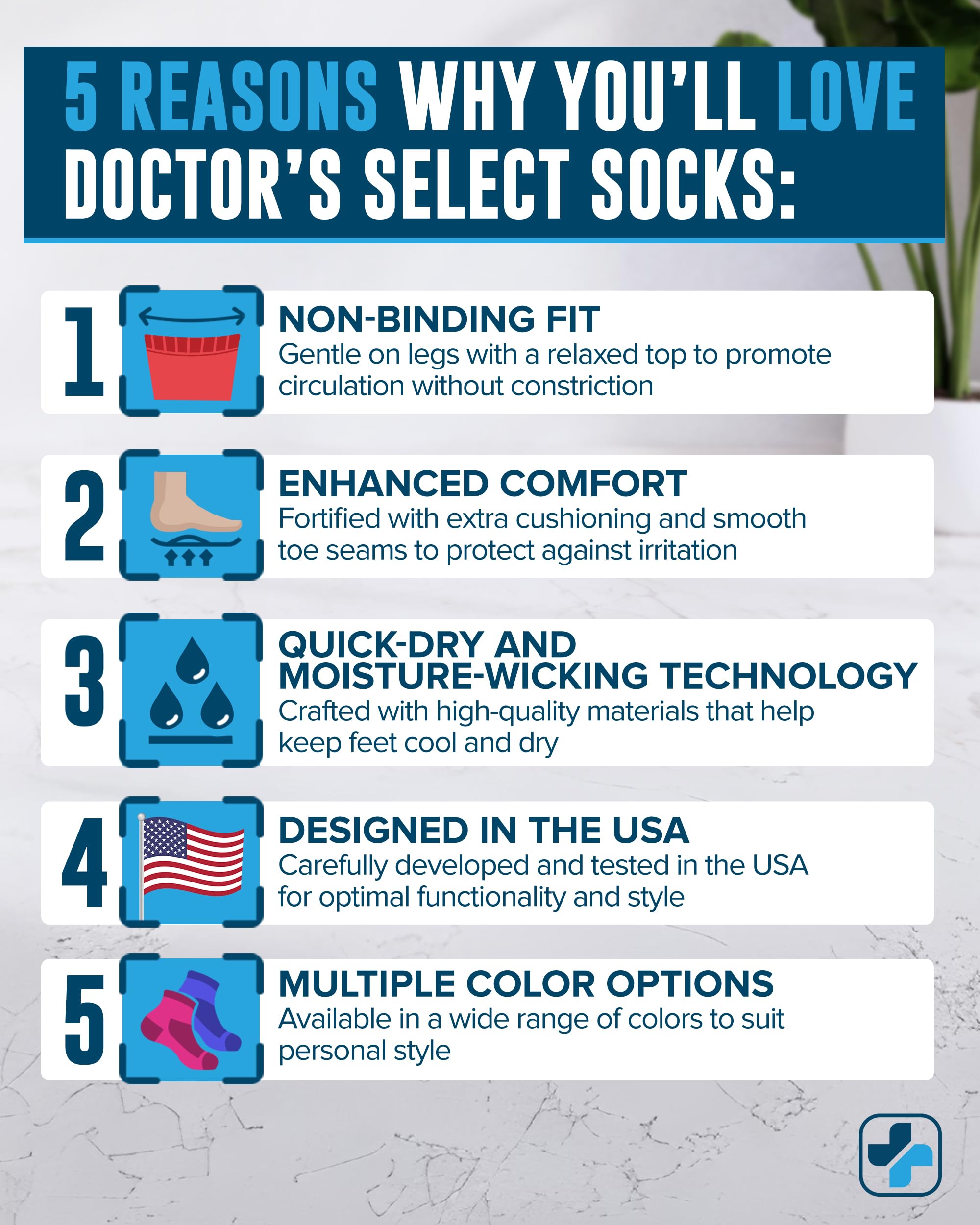 Doctor's Select Diabetic Socks for Men - 4 Pairs Crew Diabetic Neuropathy Socks for Men | Navy, Green, Blue, Gray | Non Binding
