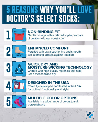 Doctor's Select Diabetic Socks for Men - 4 Pairs Crew Diabetic Neuropathy Socks for Men | Navy, Green, Blue, Gray | Non Binding 