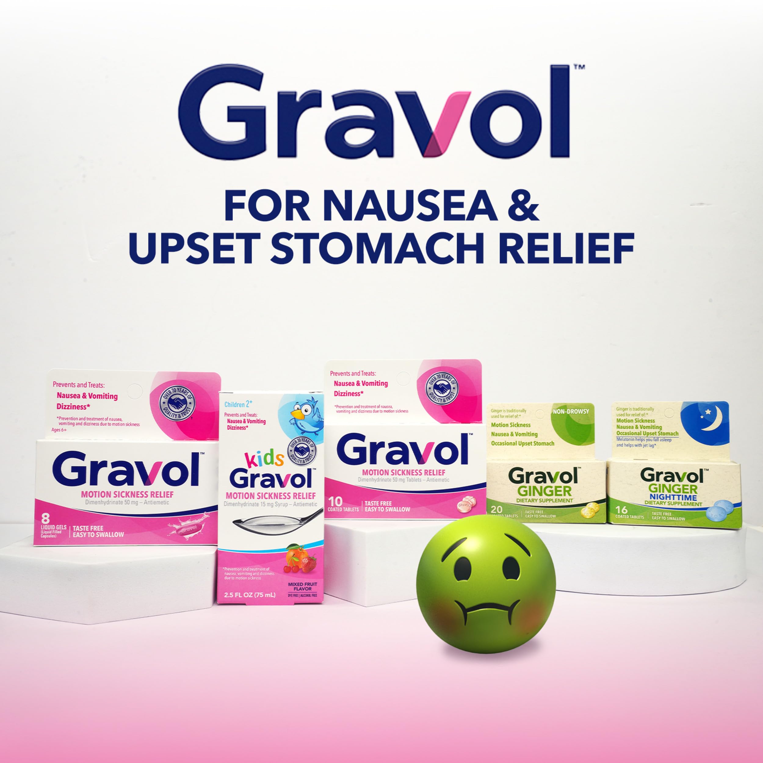Gravol Motion Sickness Relief and Nausea Prevention, 50 mg Coated Tablets, 10 Ct.