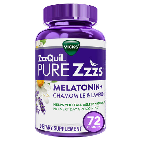 ZzzQuil PURE Zzzs Melatonin Sleep Aid Gummies, Helps You Fall Asleep Naturally, Wildberry Vanilla Flavor, Chamomile Lavender & V