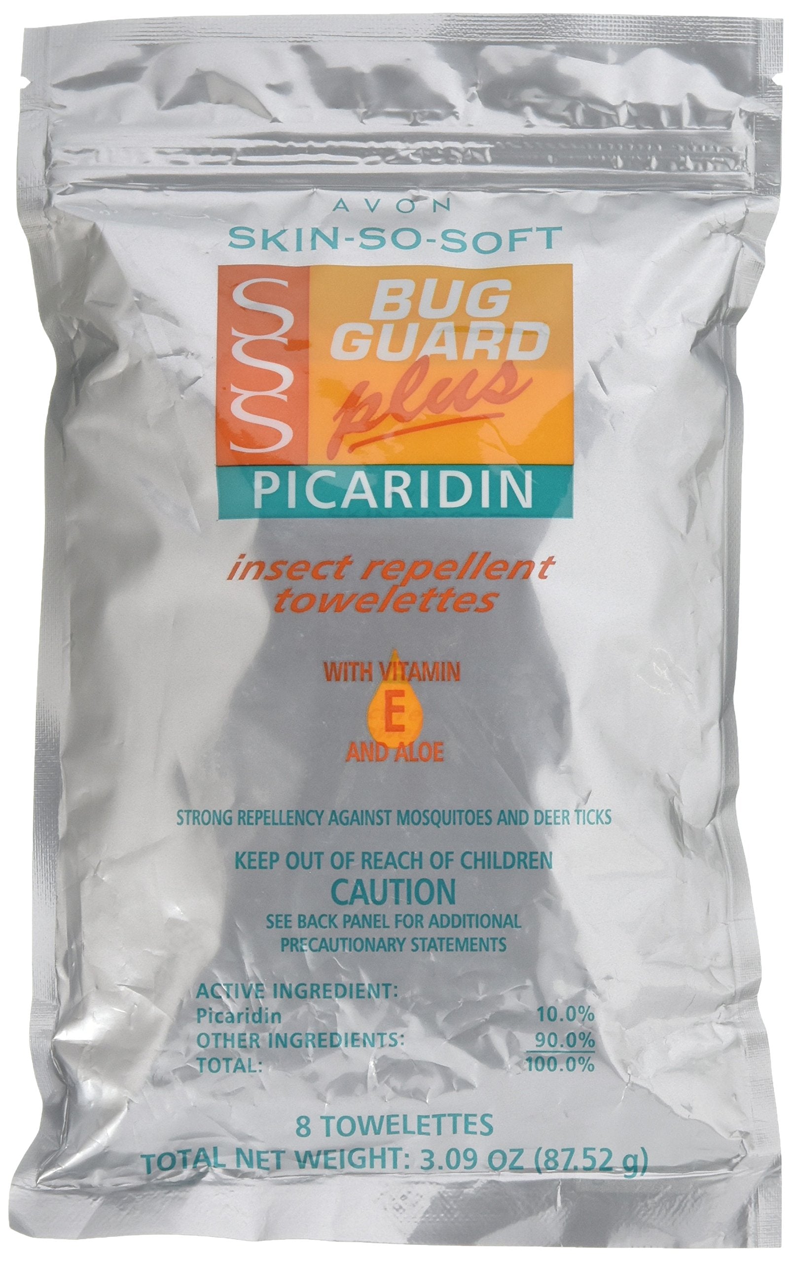 Avon Skin So Soft Bug Guard Plus Picaridin Towelettes - DEET-Free, Oil-Free, Resealable Bag with 8 Packets - Protection Against 