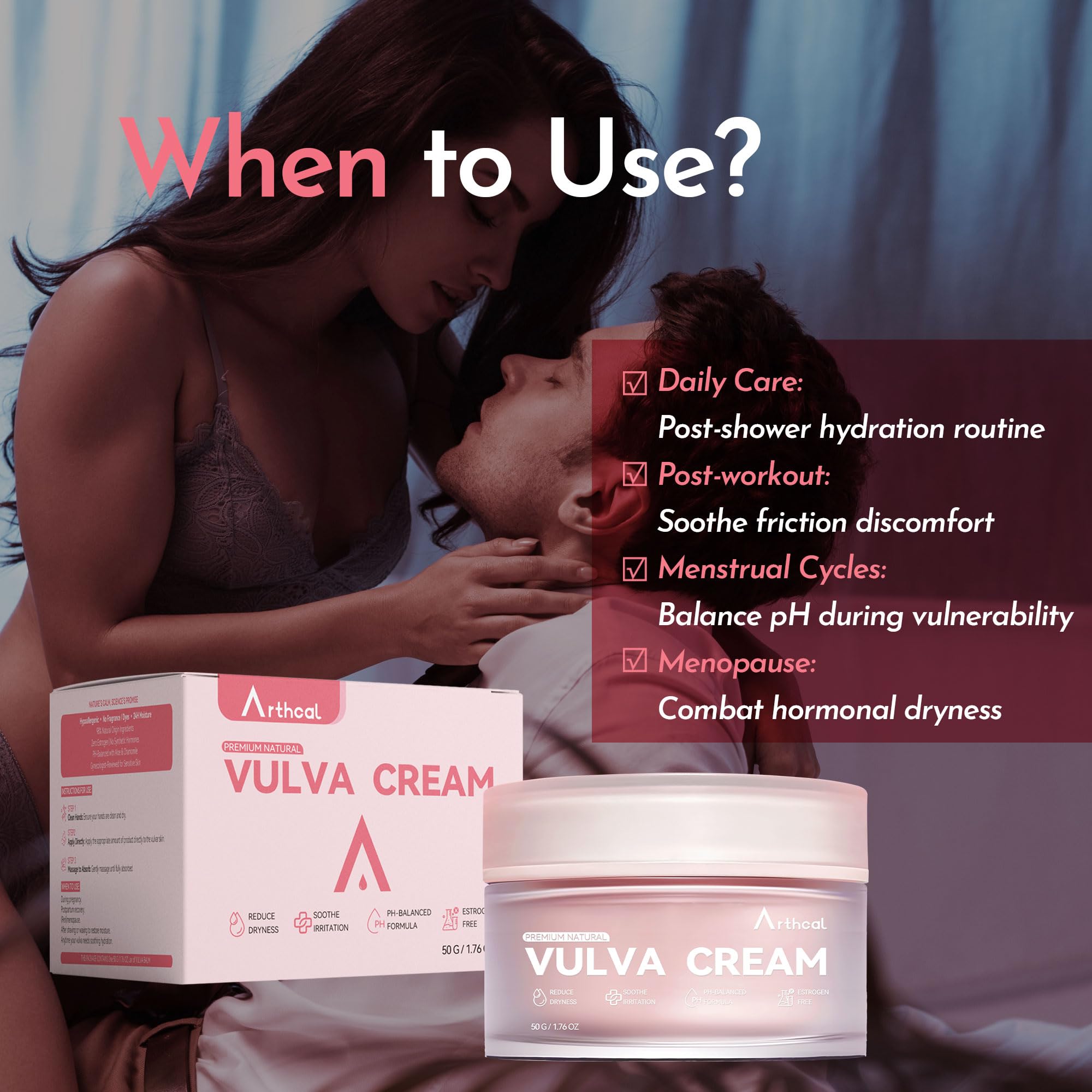 Arthcal Vulva Moisturizing Cream for Women | Estrogen-Free Menopause Support, pH Balanced Formula | Vaginal Moisturizer Natural