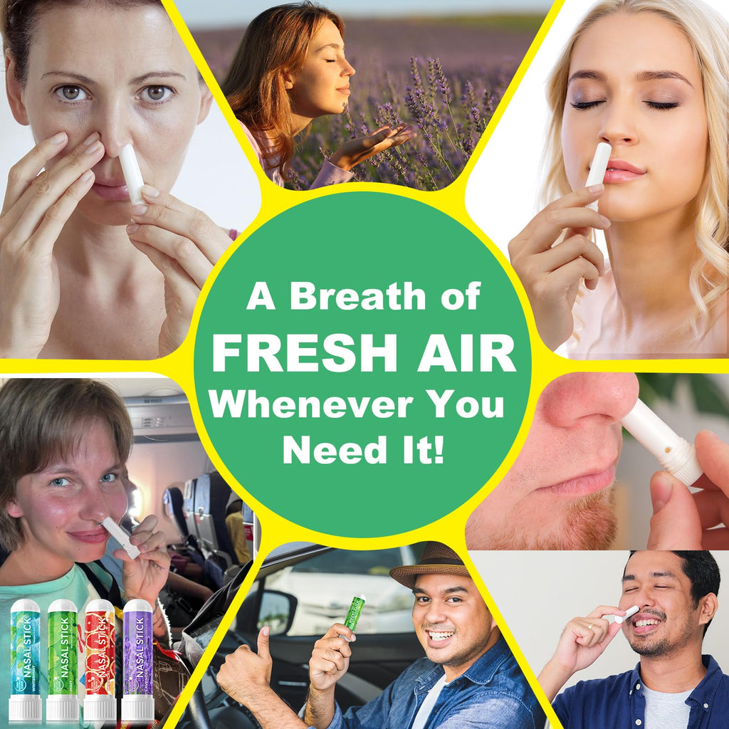 HUALIJIA Nasal Sticks (4 Pack), Nose Inhaler Stick with Essential Oils + Menthol (Mint, Wintermint, Tropical, Lavender) - Enhanc