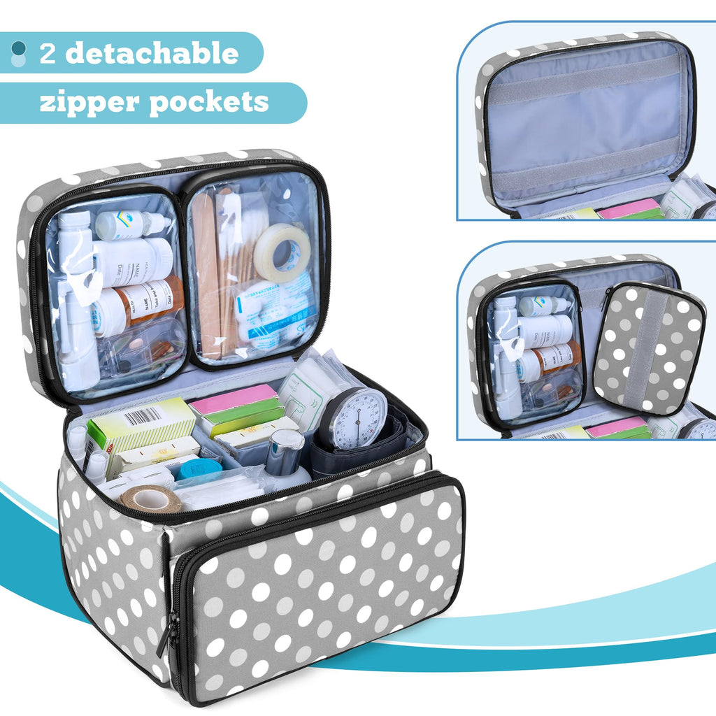 LUXJA Medicine Bag with 2 Detachable Clear Pouches, Pill Bottle Organizer with Detachable Dividers (Suitable for Home or Travel