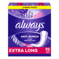Always Anti-Bunch Xtra Protection, Panty Liners for Women, Light Absorbency, Extra Long Length, Leakguard + Rapiddry, Unsented, 