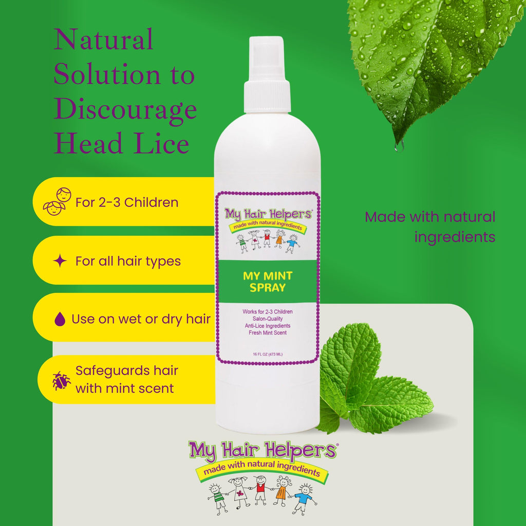 My Hair Helpers Mint Anti-Lice Spray for Head Lice Defense - Naturally Formulated with Essential Oils, 16 fl Ounces, Works on 2-