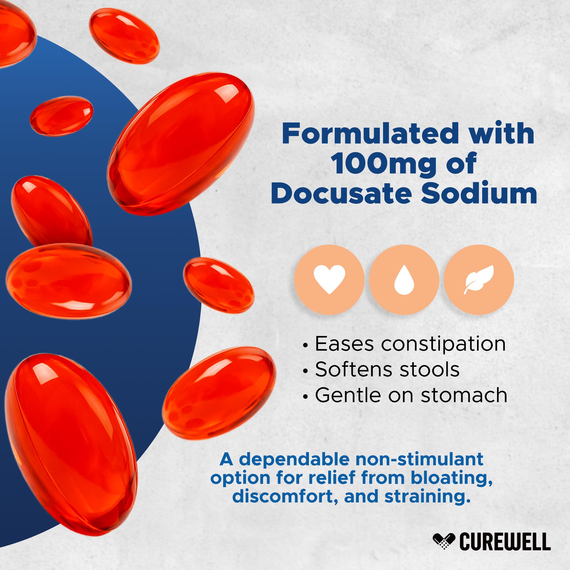 CUREWELL Stool Softener Docusate Sodium 100mg Softgels (1000 Count) | Gentle Non-Stimulant Laxative for Constipation & Irregular