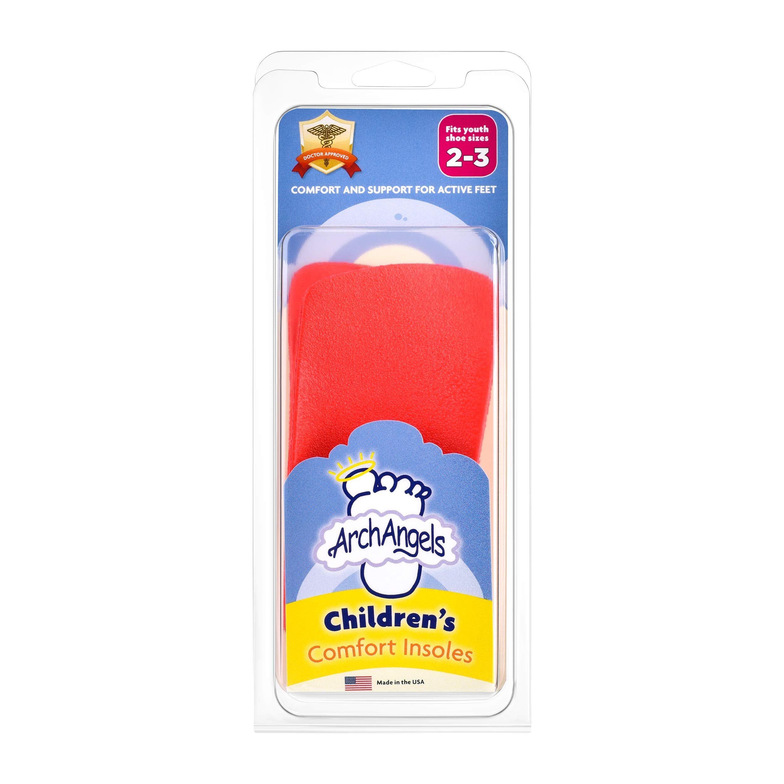 Arch Angels Childrens Comfort Insoles - 3/4 Length Orthotic Arch Support for Kids (Youth 2-3)
